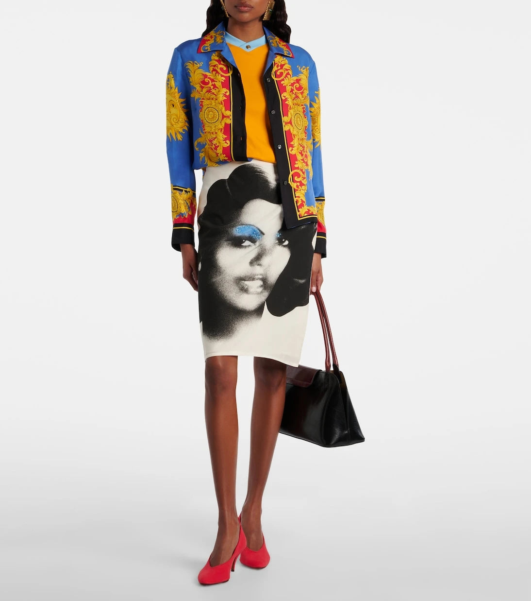 Versace - Desenli ipek poplin midi etek