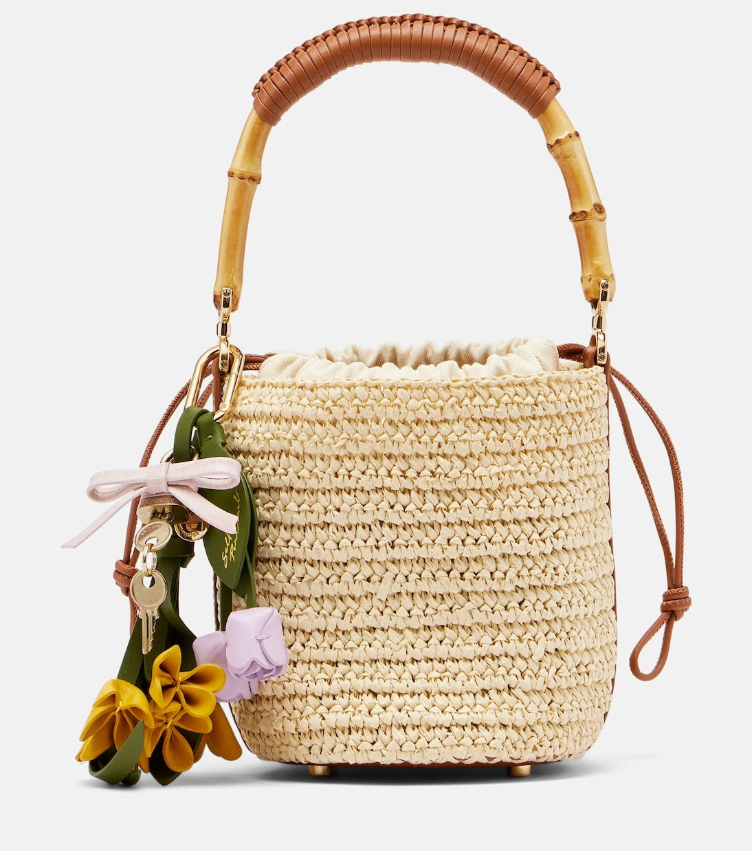 Self-Portrait - Small raffia bucket bag