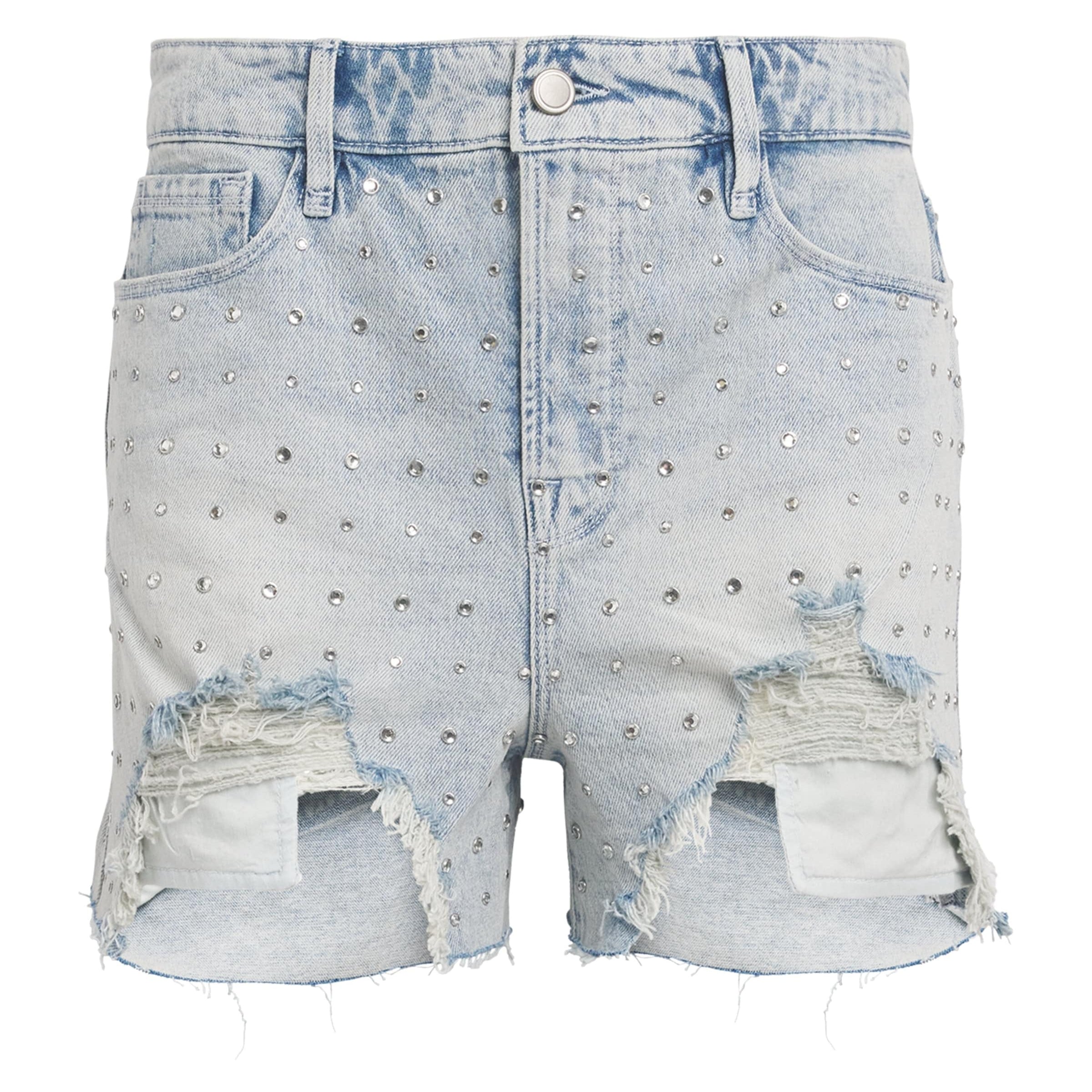 Good American Blue Distressed Crystal Denim Shorts