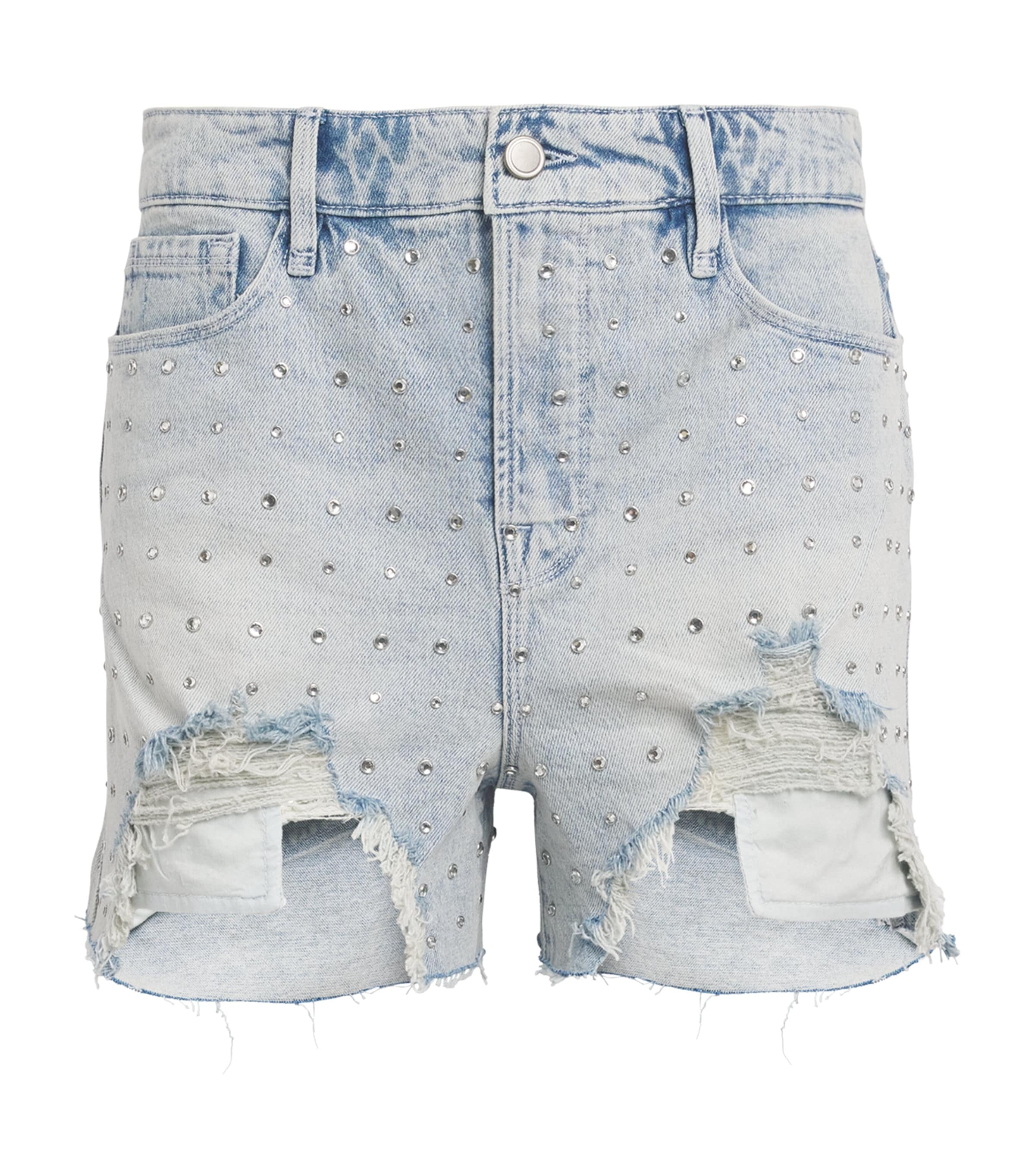 Good American Blue Distressed Crystal Denim Shorts