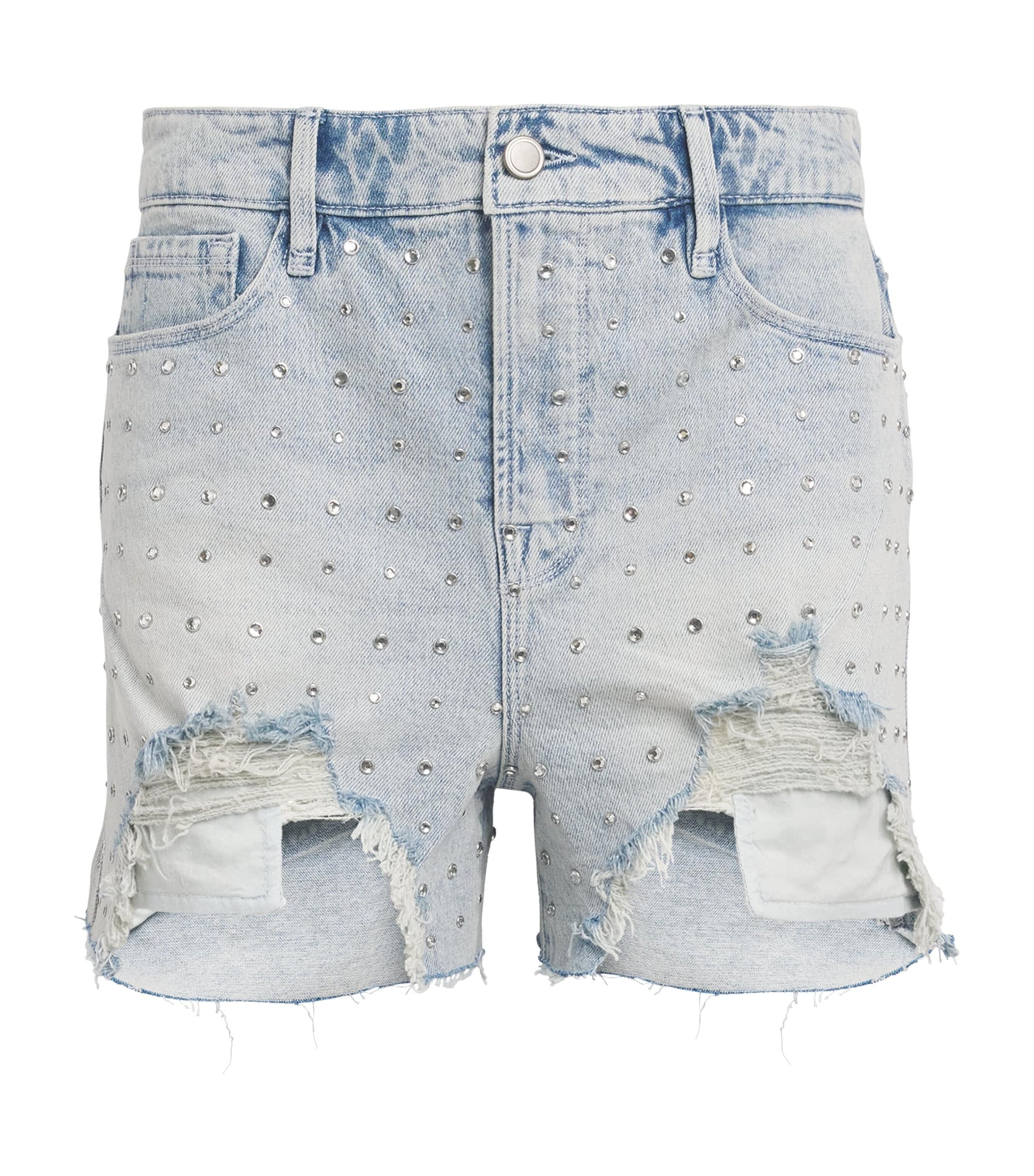 Good American Blue Distressed Crystal Denim Shorts
