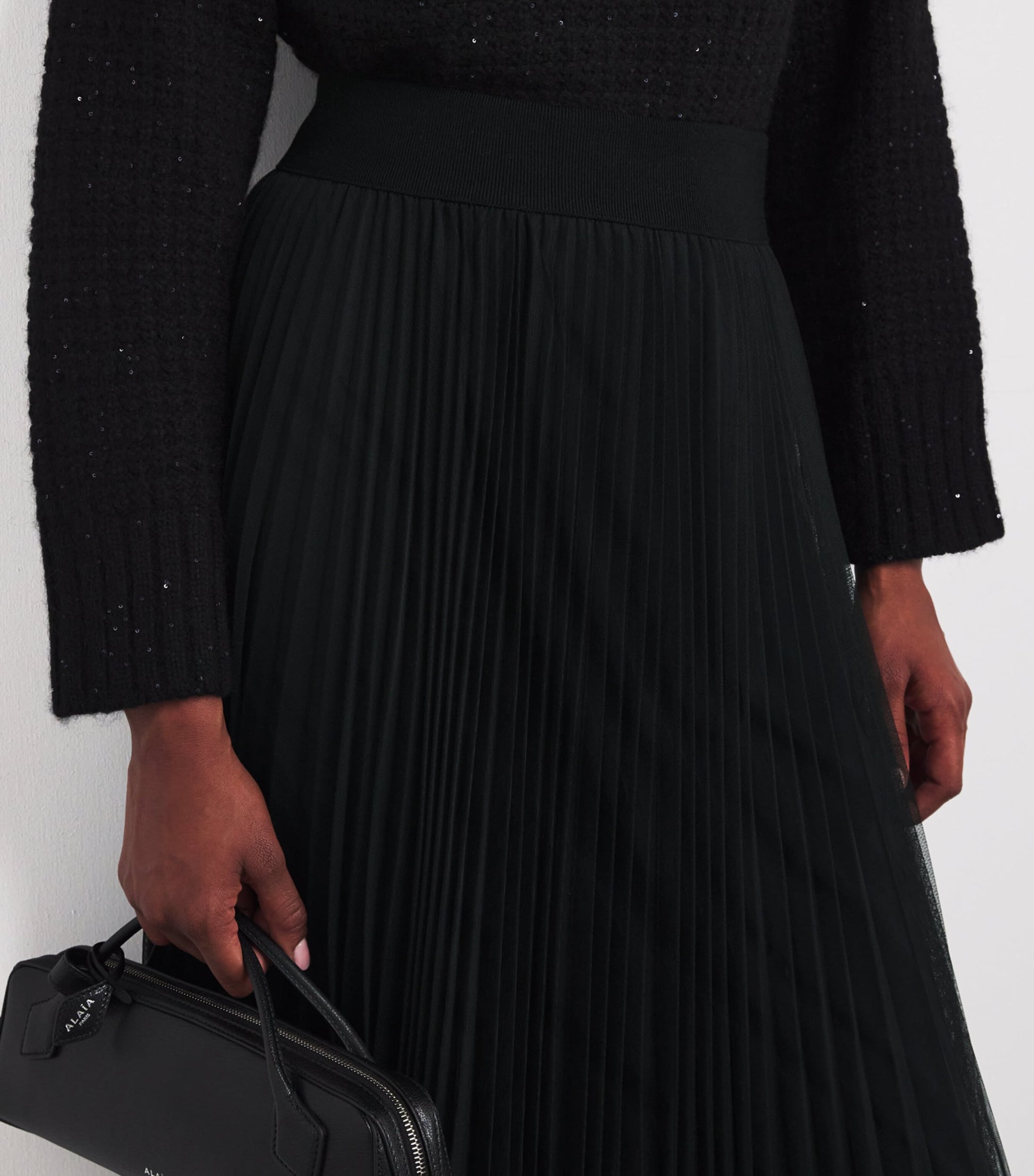 Fabiana Filippi Black Pleated Midi Skirt
