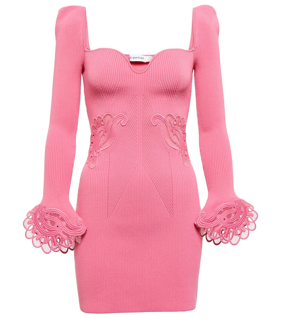 Self-Portrait - Lace-trimmed rib-knit minidress