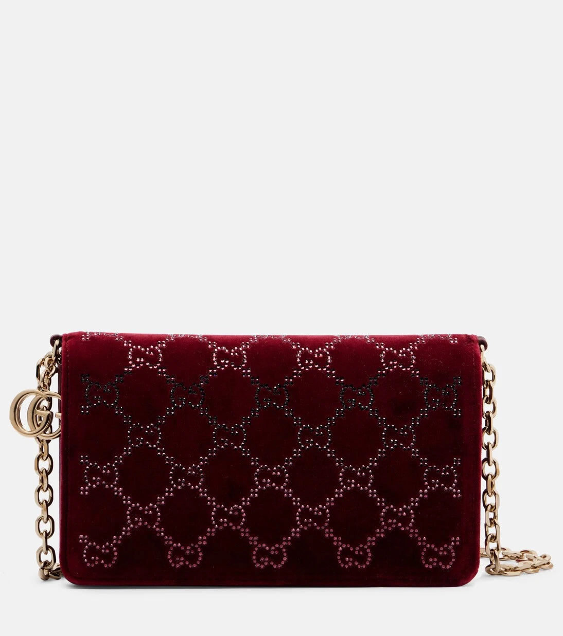 Gucci - GG Crystal velvet wallet on chain
