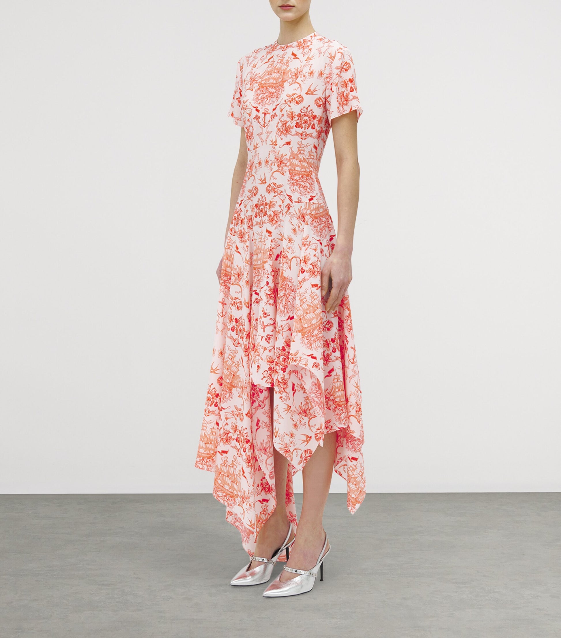 McQueen Purple Silk Sailor-Tattoo Asymmetric Maxi Dress