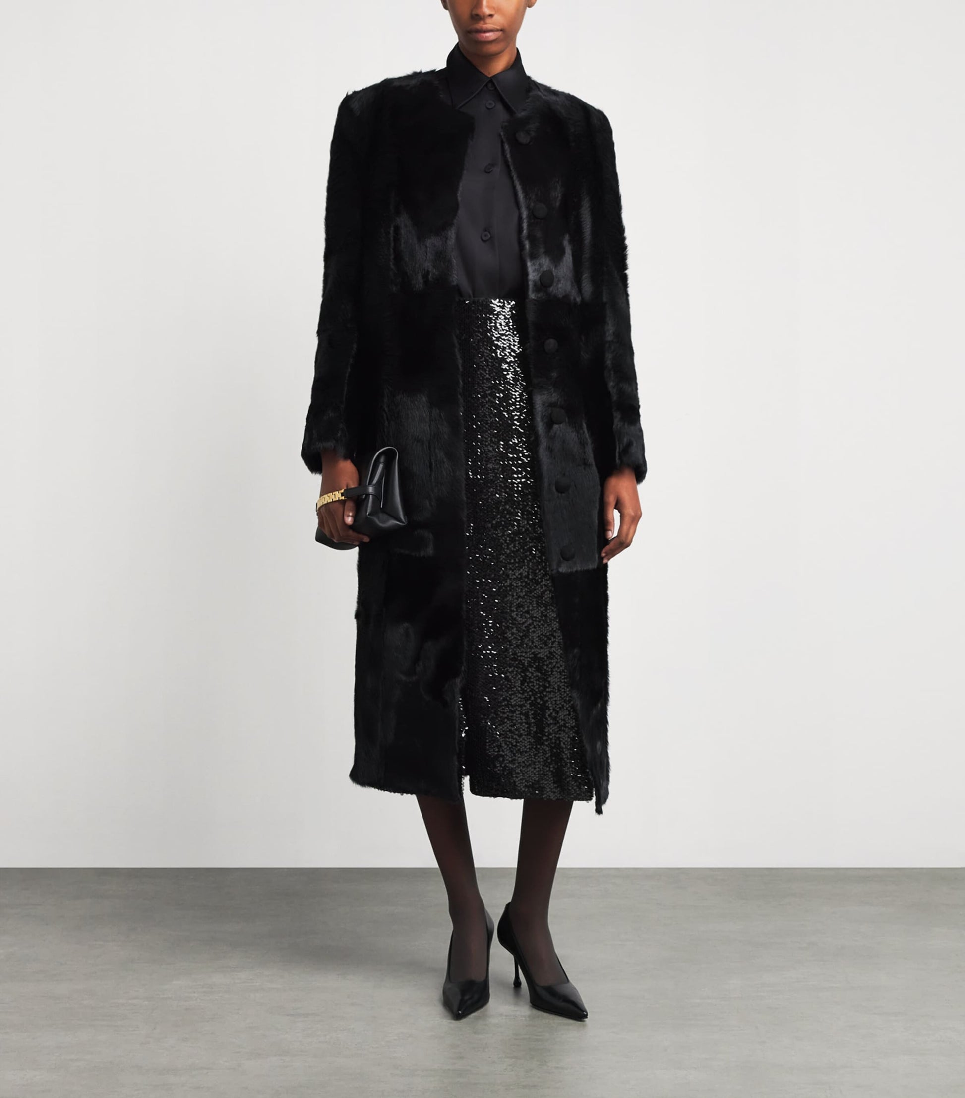 Emilia Wickstead Black Sequinned Kanji Midi Skirt