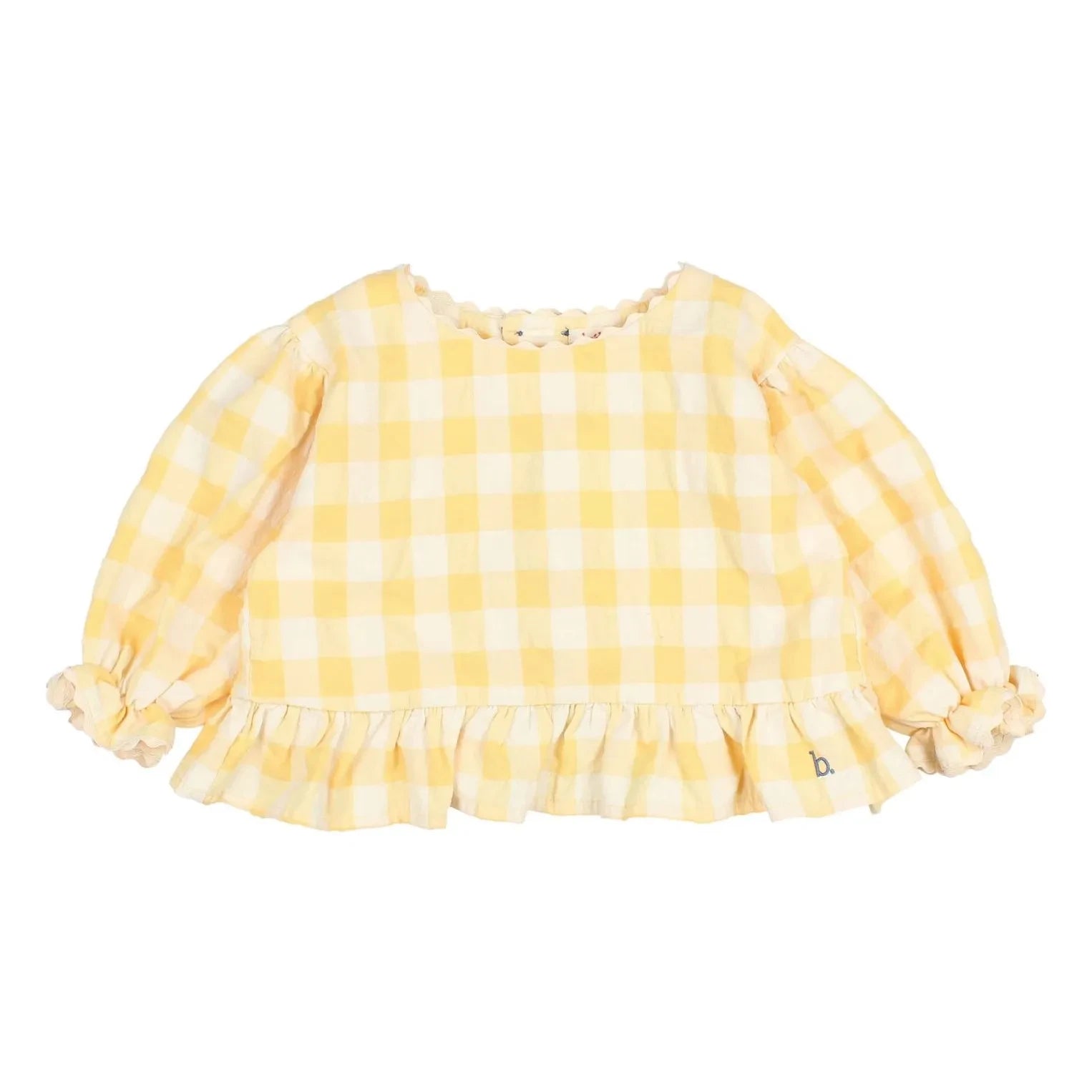 Búho - 3/4 Sleeve Gingham Seersucker Blouse | Yellow
