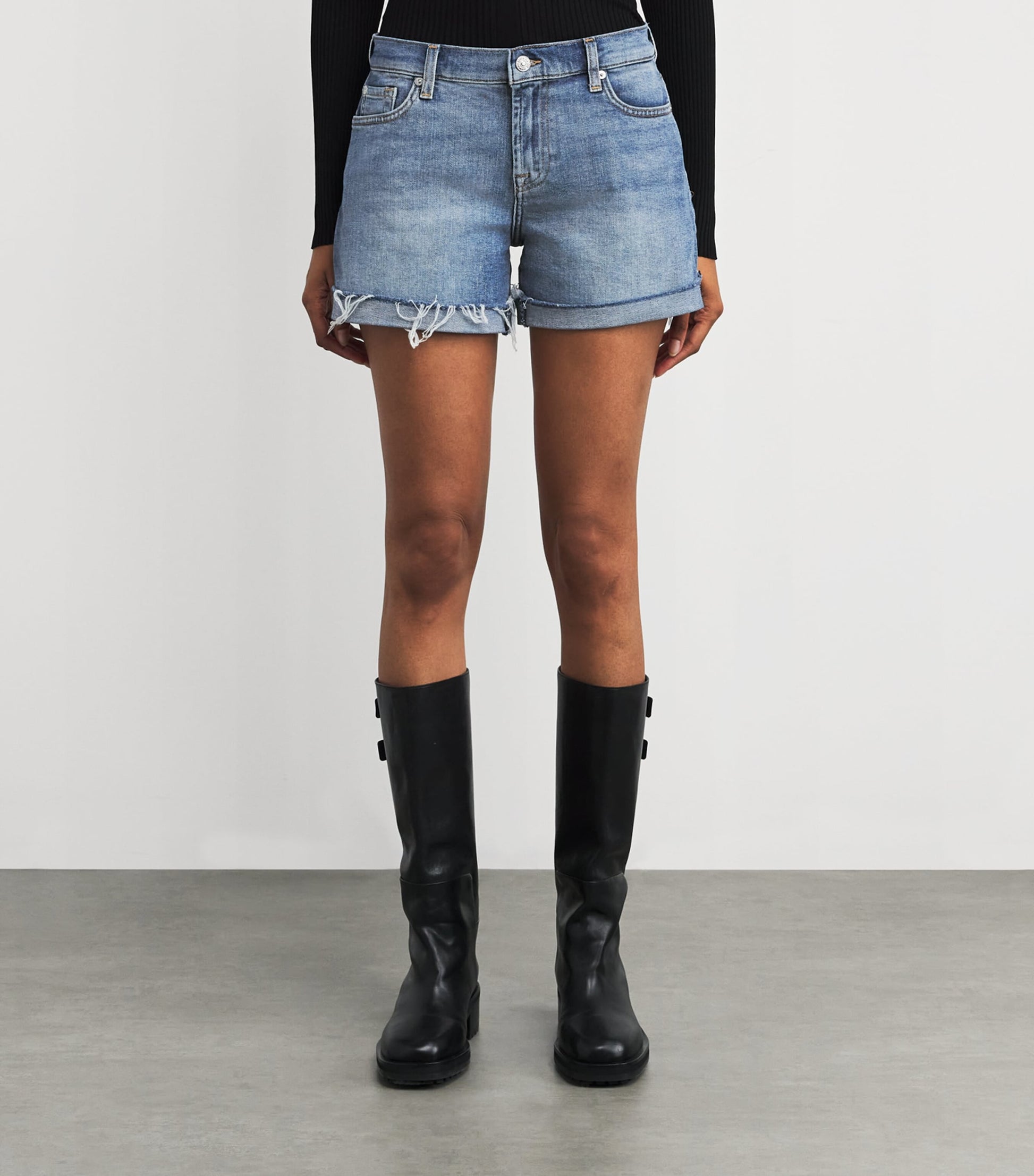 Blue Mid Roll Denim Shorts