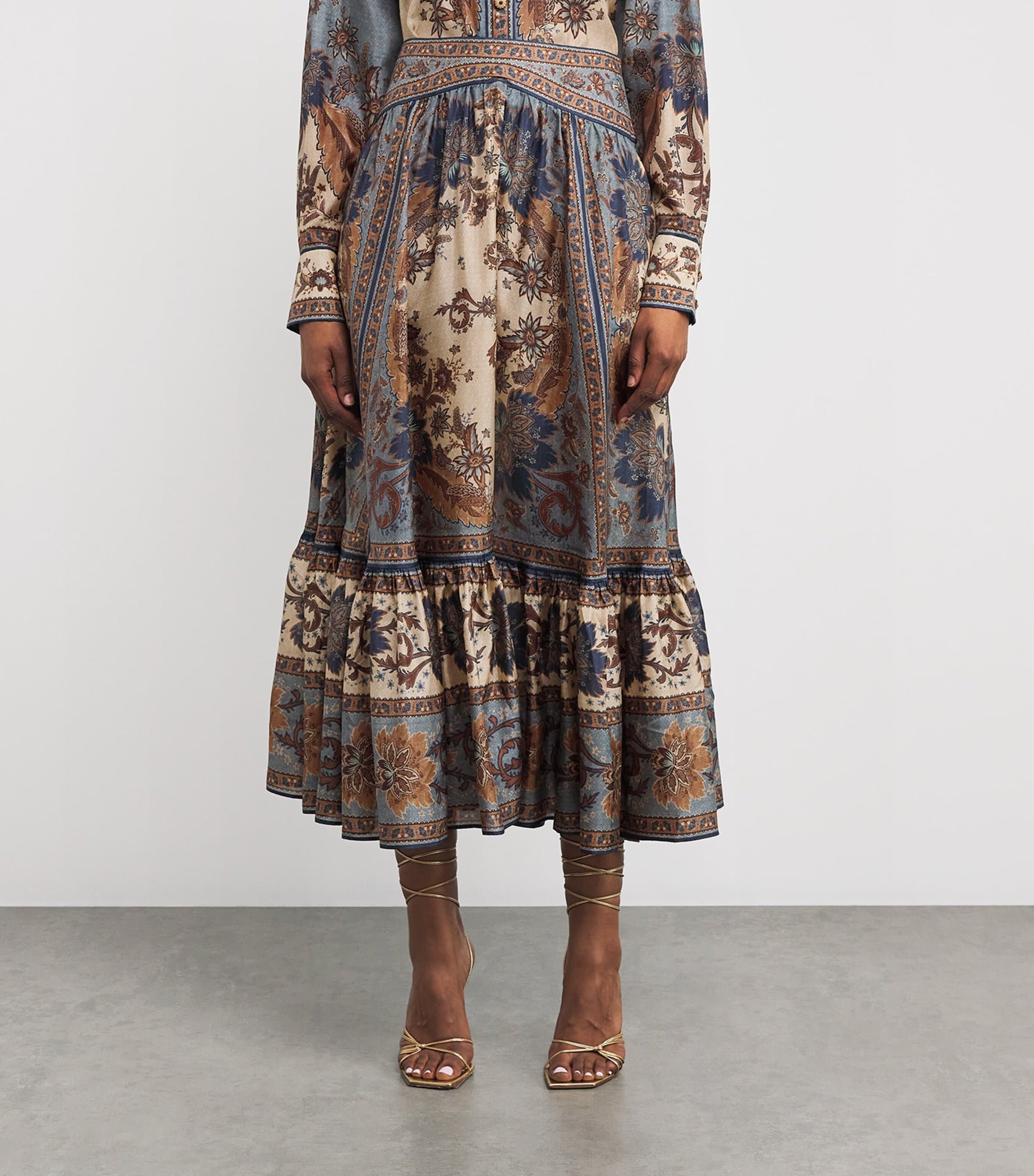 Multi Silk Floral Ascension Midi Skirt