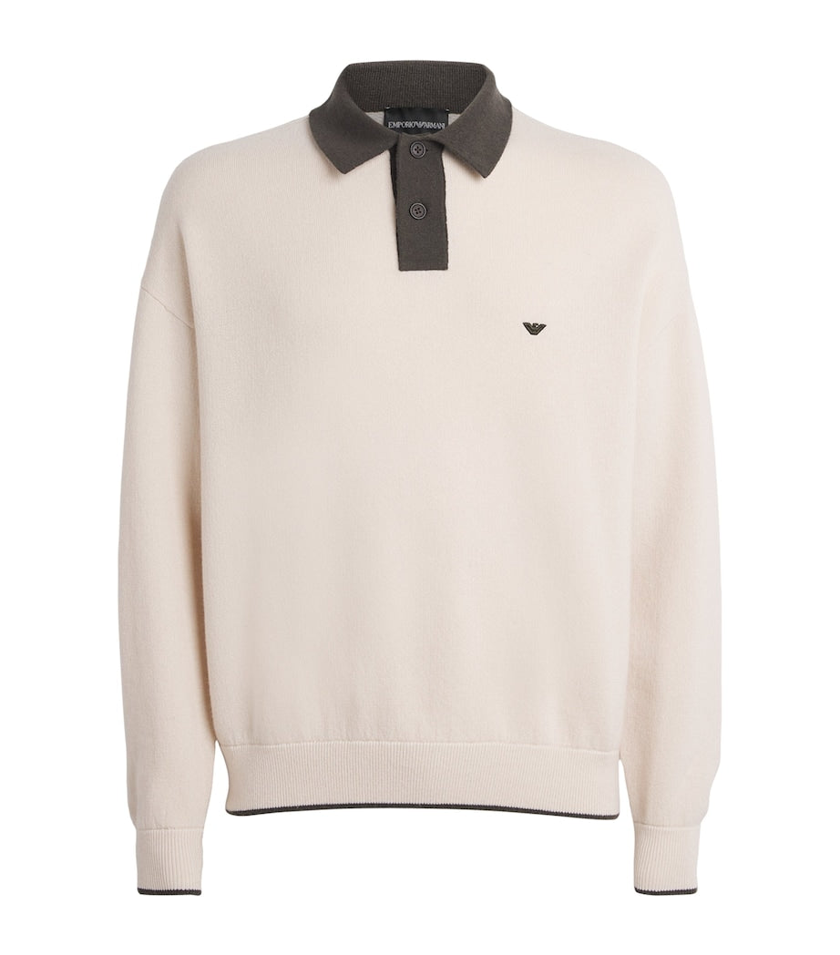 Emporio Armani Multi Virgin-Wool Logo Polo Sweater