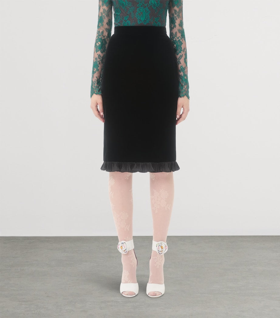 Valentino Black Velvet Ruffled Pencil Skirt