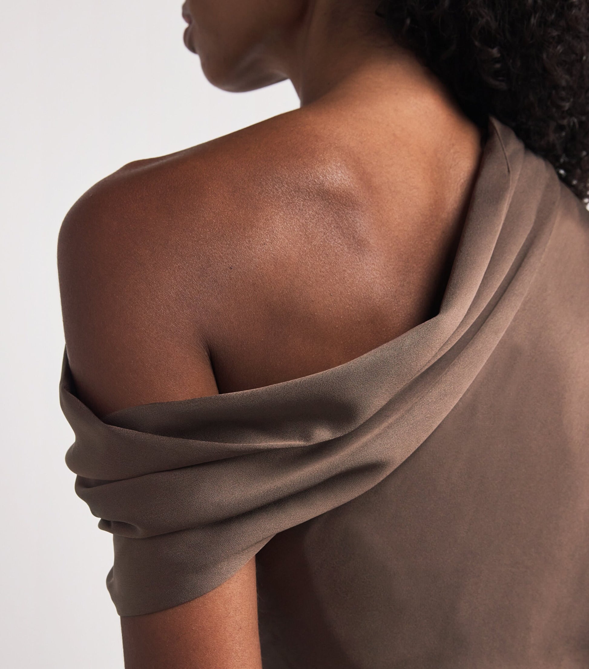 Simkhai Brown Satin Asymmetric Joanna Midi Dress