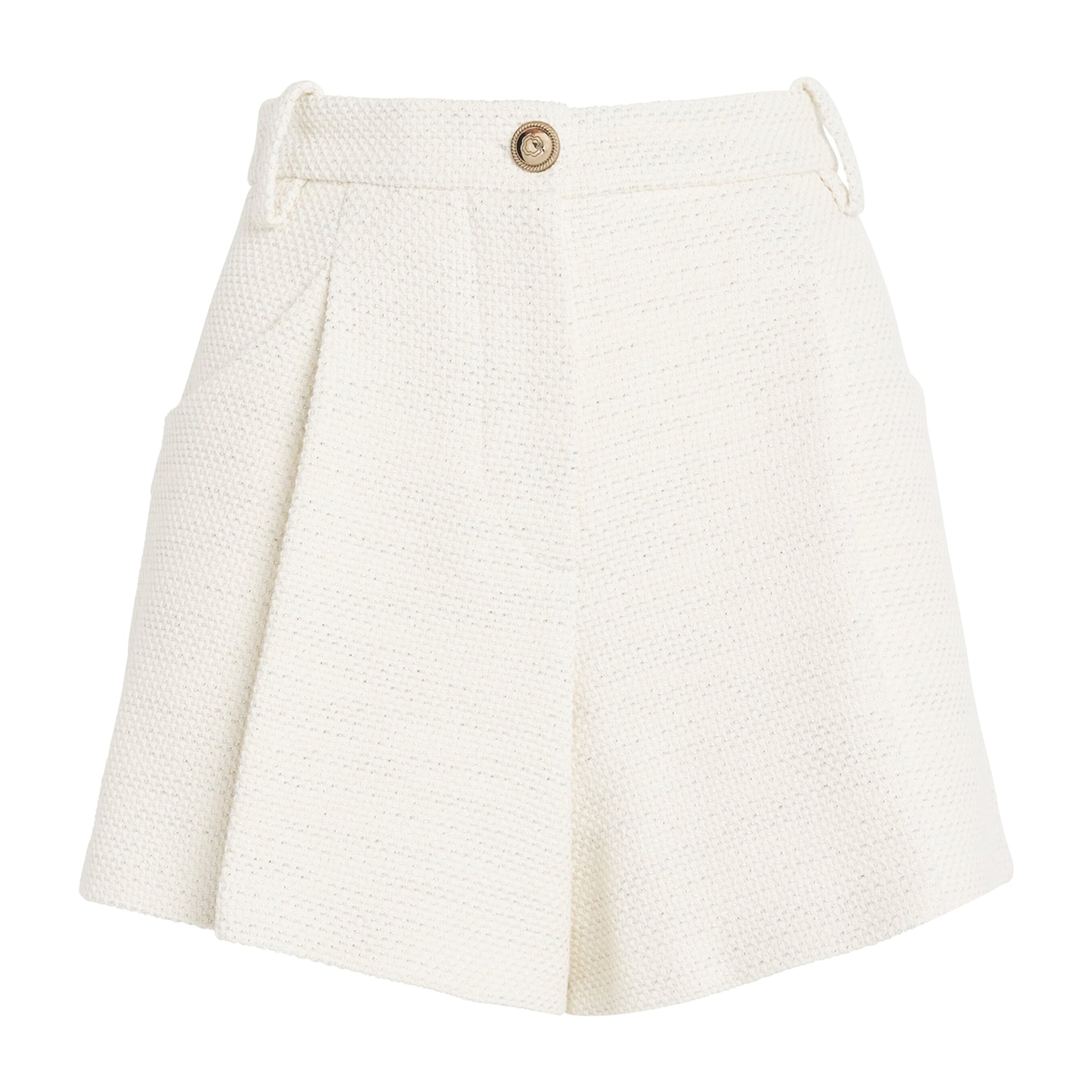 White Tweed Pleated Shorts