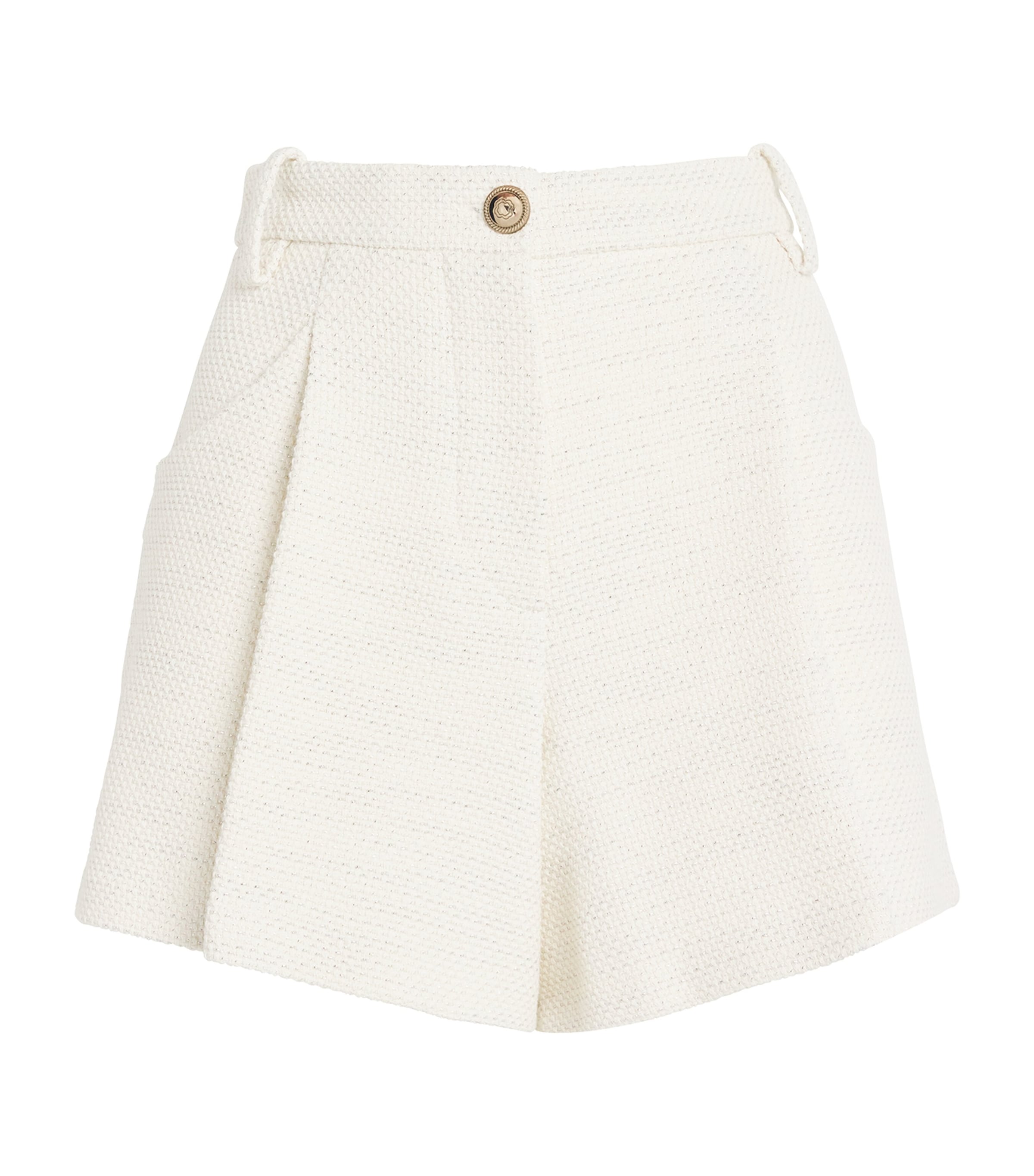 White Tweed Pleated Shorts