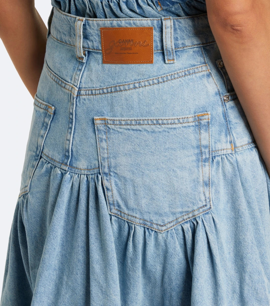 Ganni - Ruffled denim midi skirt