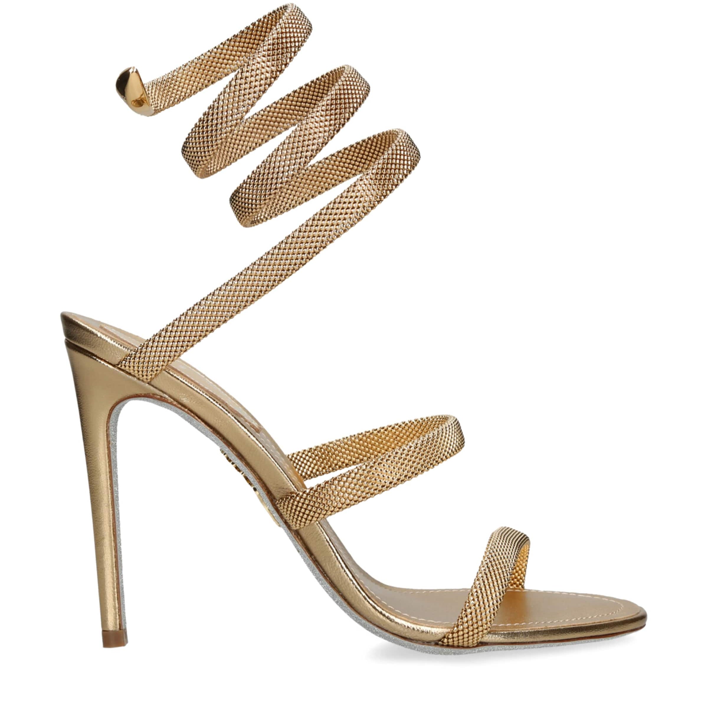René Caovilla Gold Leather Serpent Heeled Sandals 105