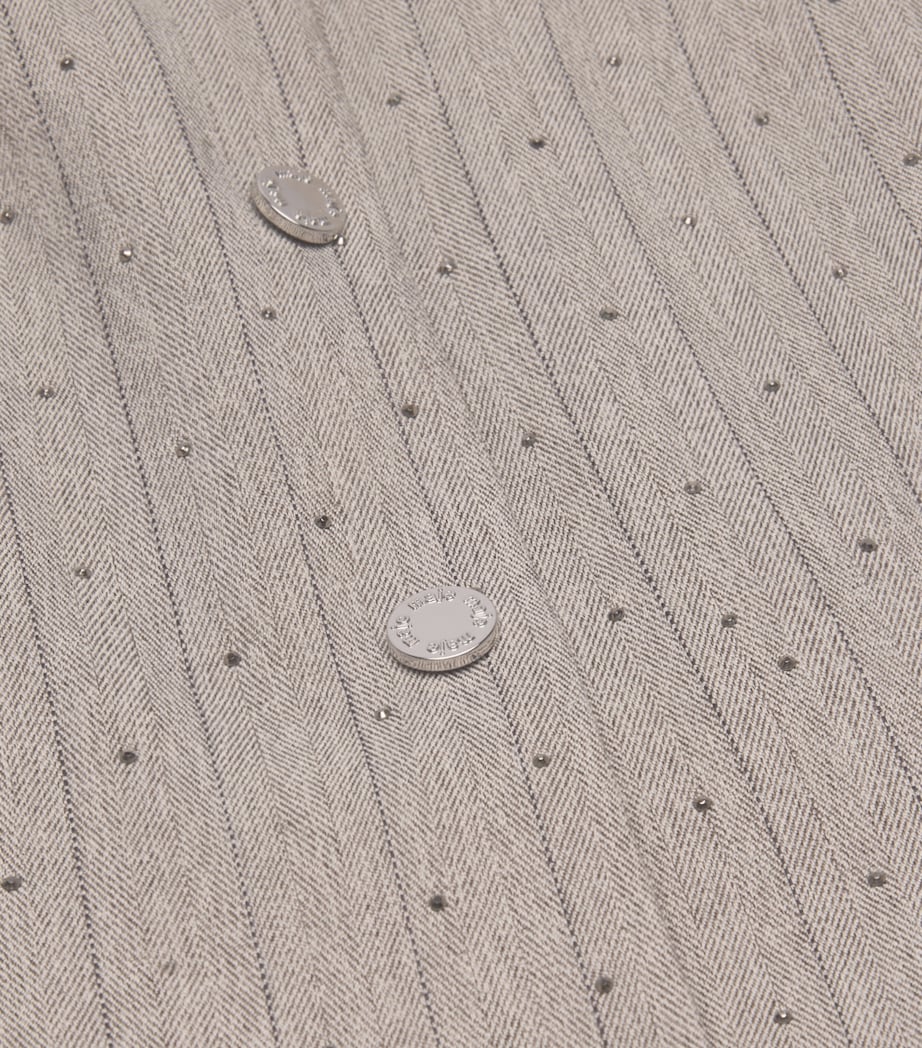 Maje Black Stripe Rhinestone-Embellished Mini Dress