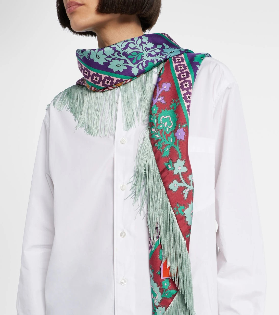 La DoubleJ - Fringed printed silk twill scarf