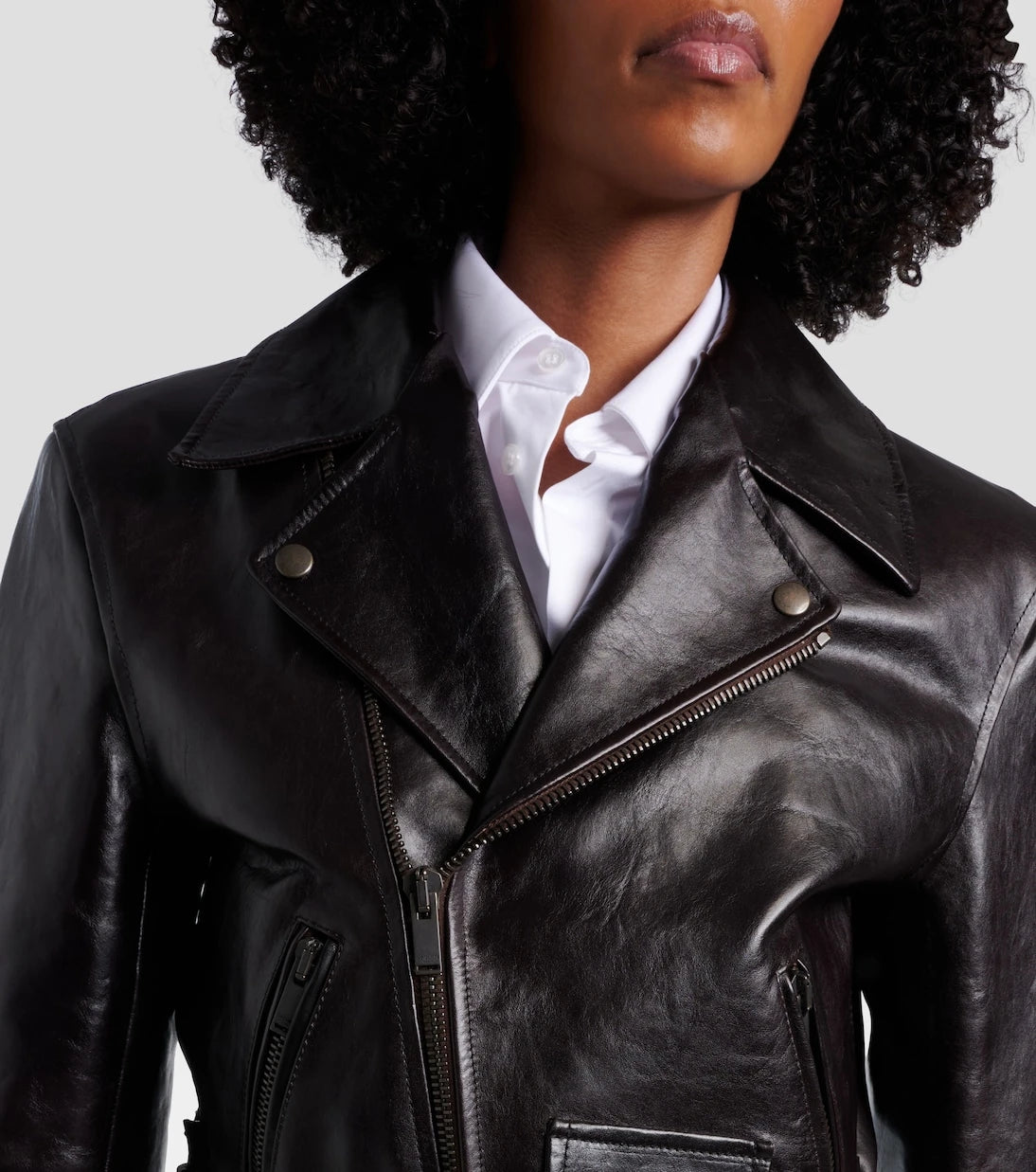 Saint Laurent - Kemerli deri motorcu ceketi