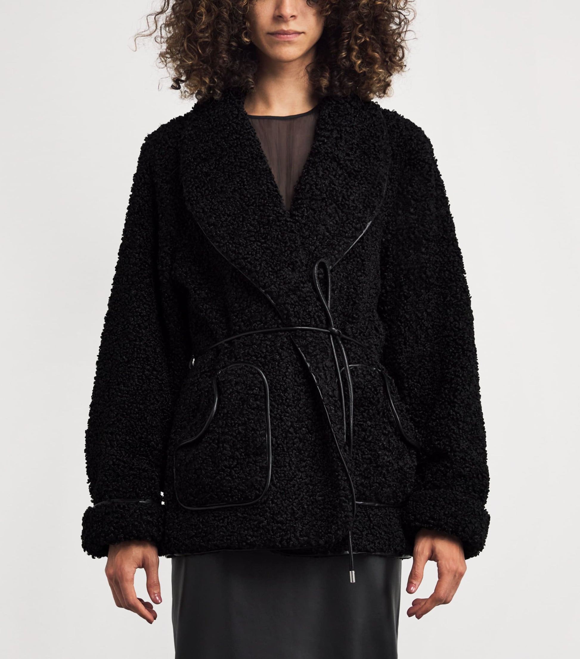 Simkhai Black Fleece Belted Kimia Jacket