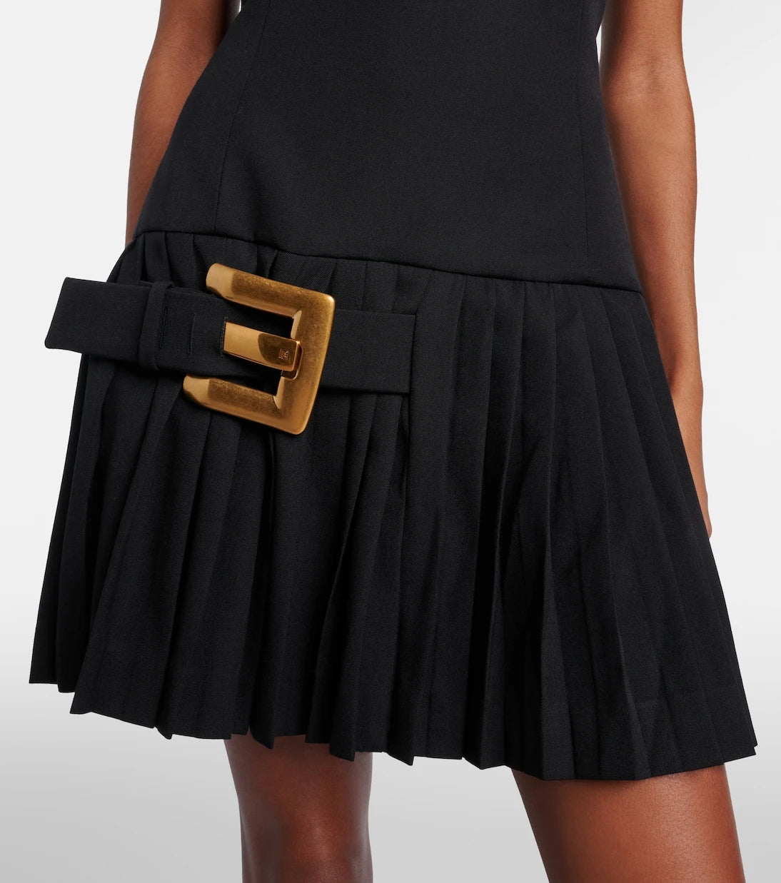 Balmain - Pleated virgin wool minidress