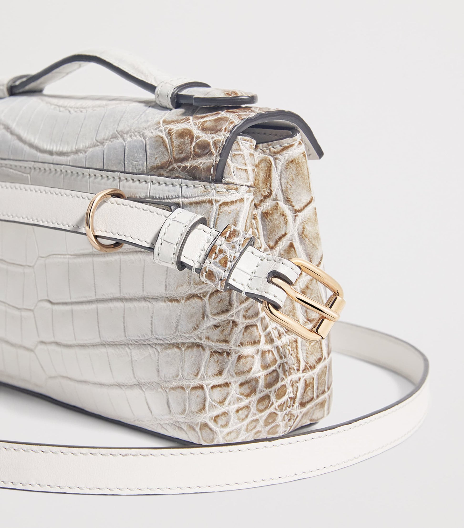 Analeena Grey Crocodile Leather Top-Handle Bag