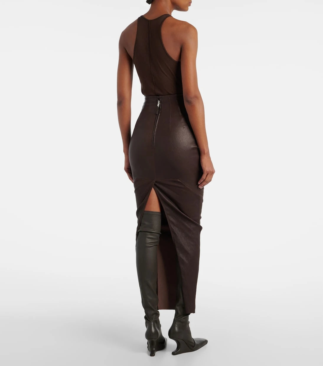 Rick Owens - Dirt Pillar leather and cotton maxi skirt