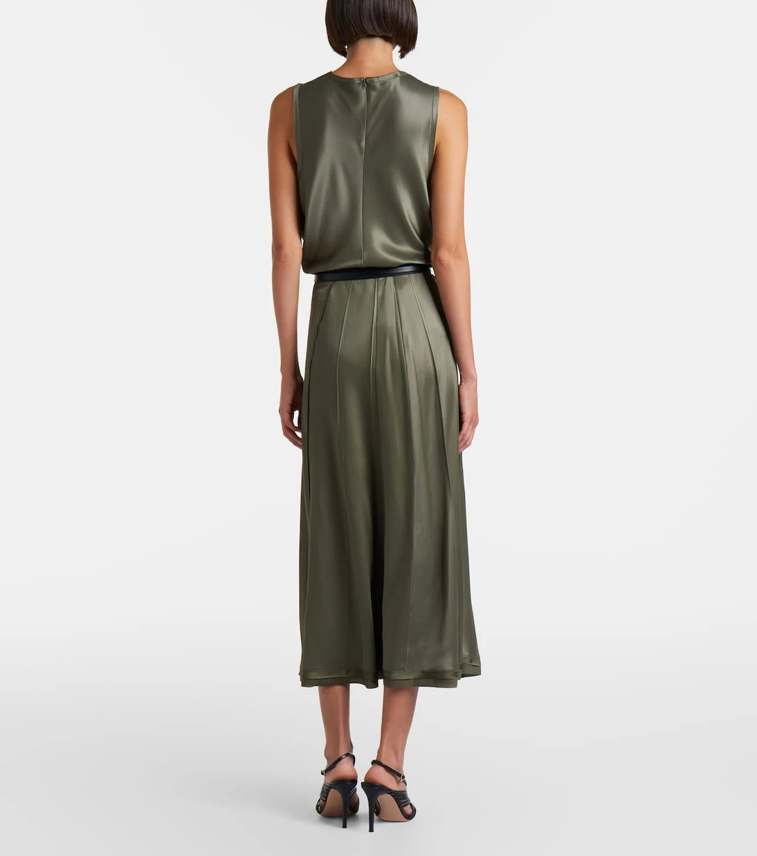 Vince - Pleated satin midi skirt