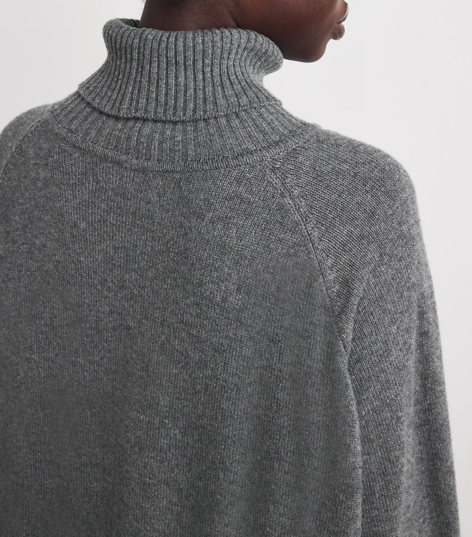 Grey Cashmere Wide Rollneck Sweater Dress