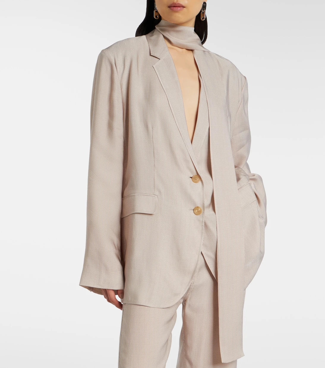 Acne Studios - سترة بليزر بتفاصيل وشاح كاروهات