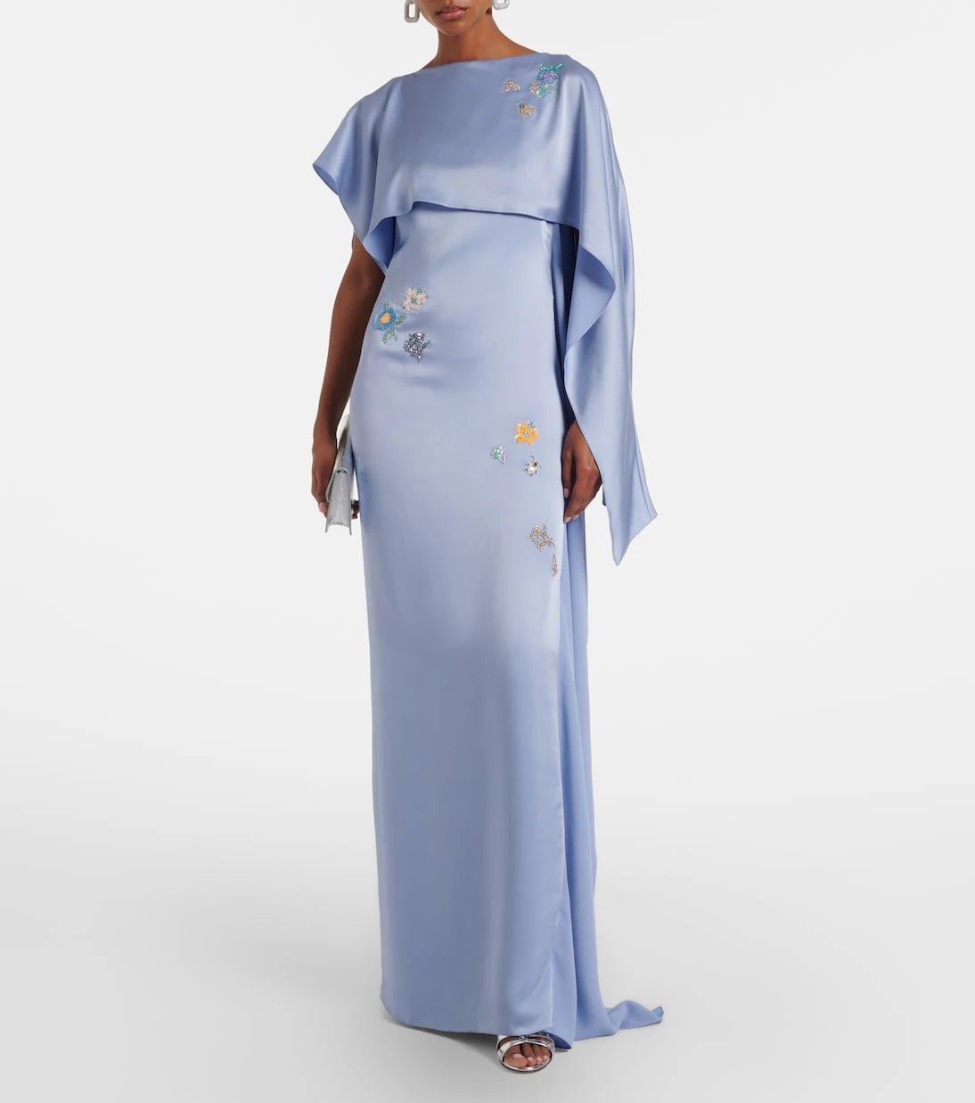 Erdem - Embellished caped satin cady gown
