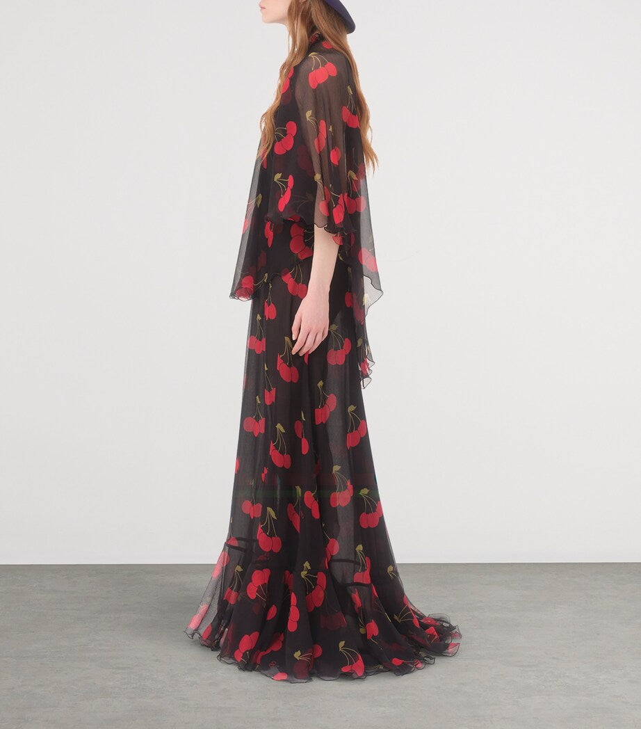 Valentino Black Silk Cherryfic Maxi Dress