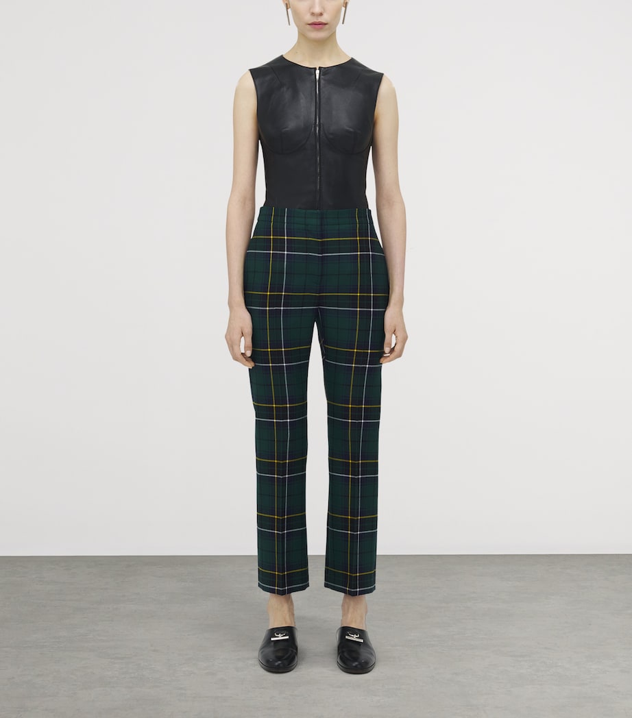McQueen Blue Wool Tartan Tailored Trousers