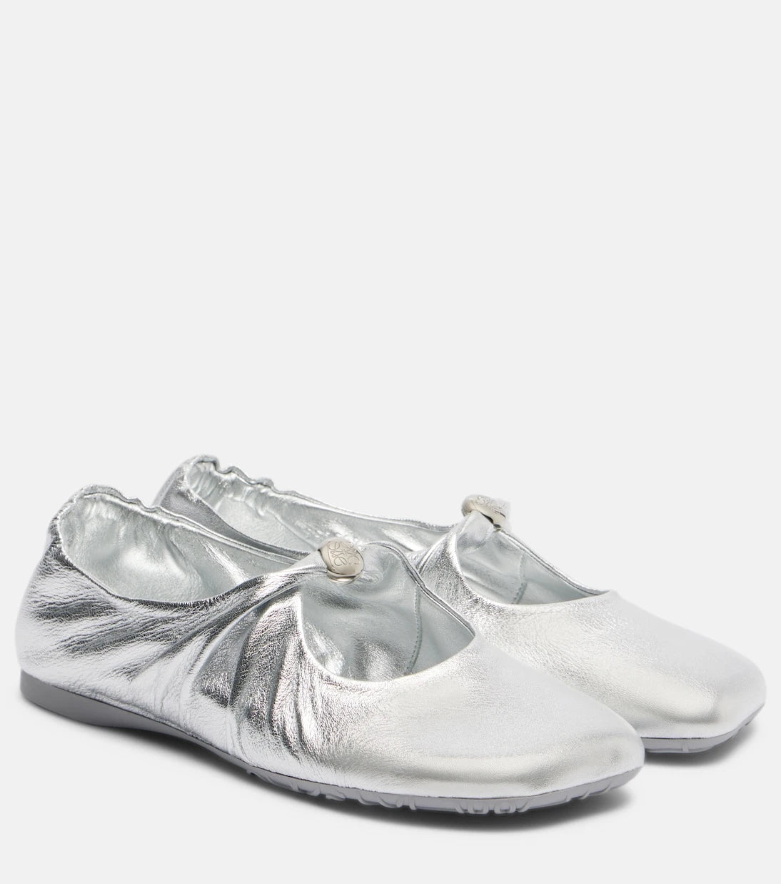 Loewe - Pebble Soft metallic leather Mary Jane flats