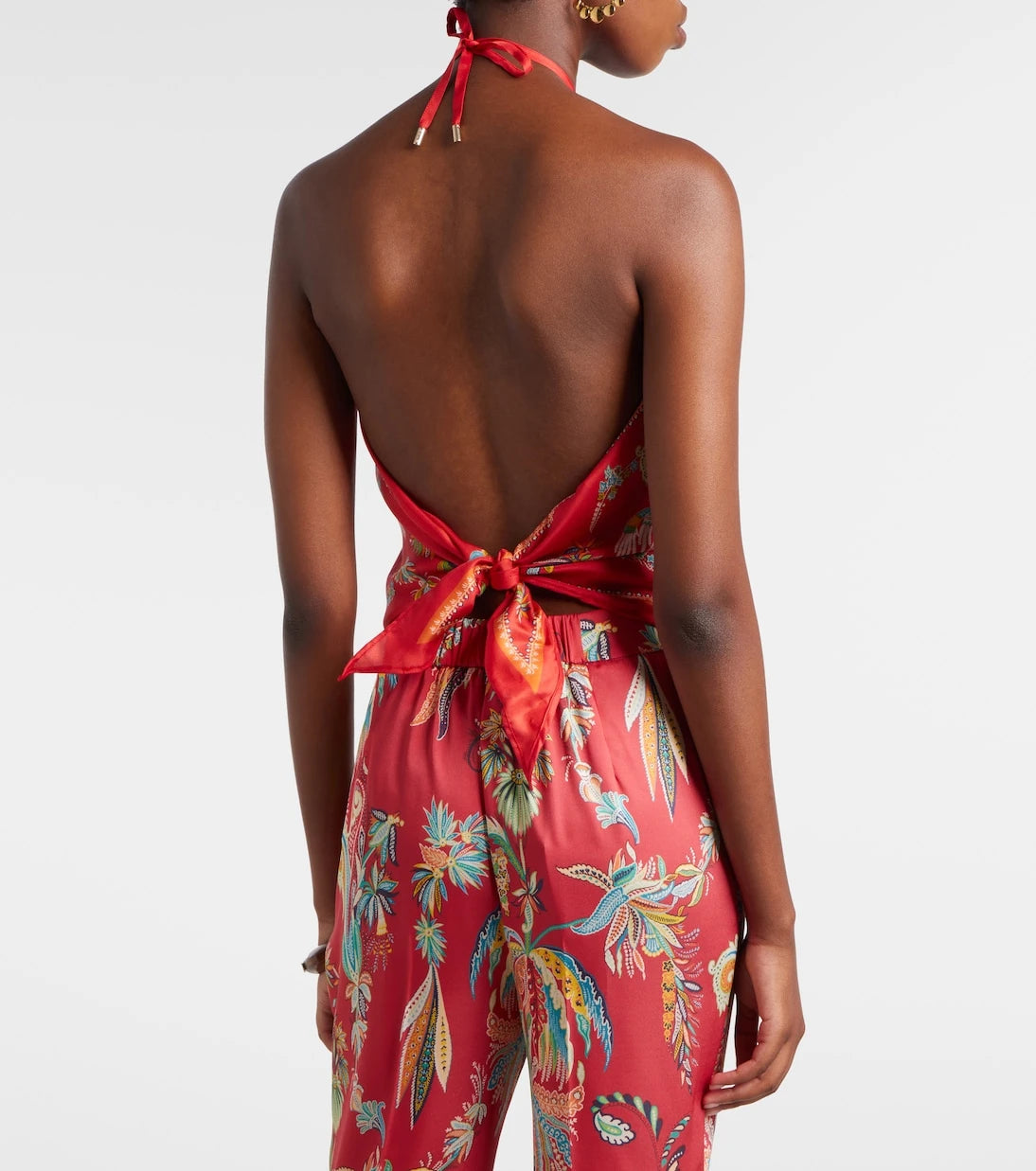 Etro - Printed halterneck silk twill top