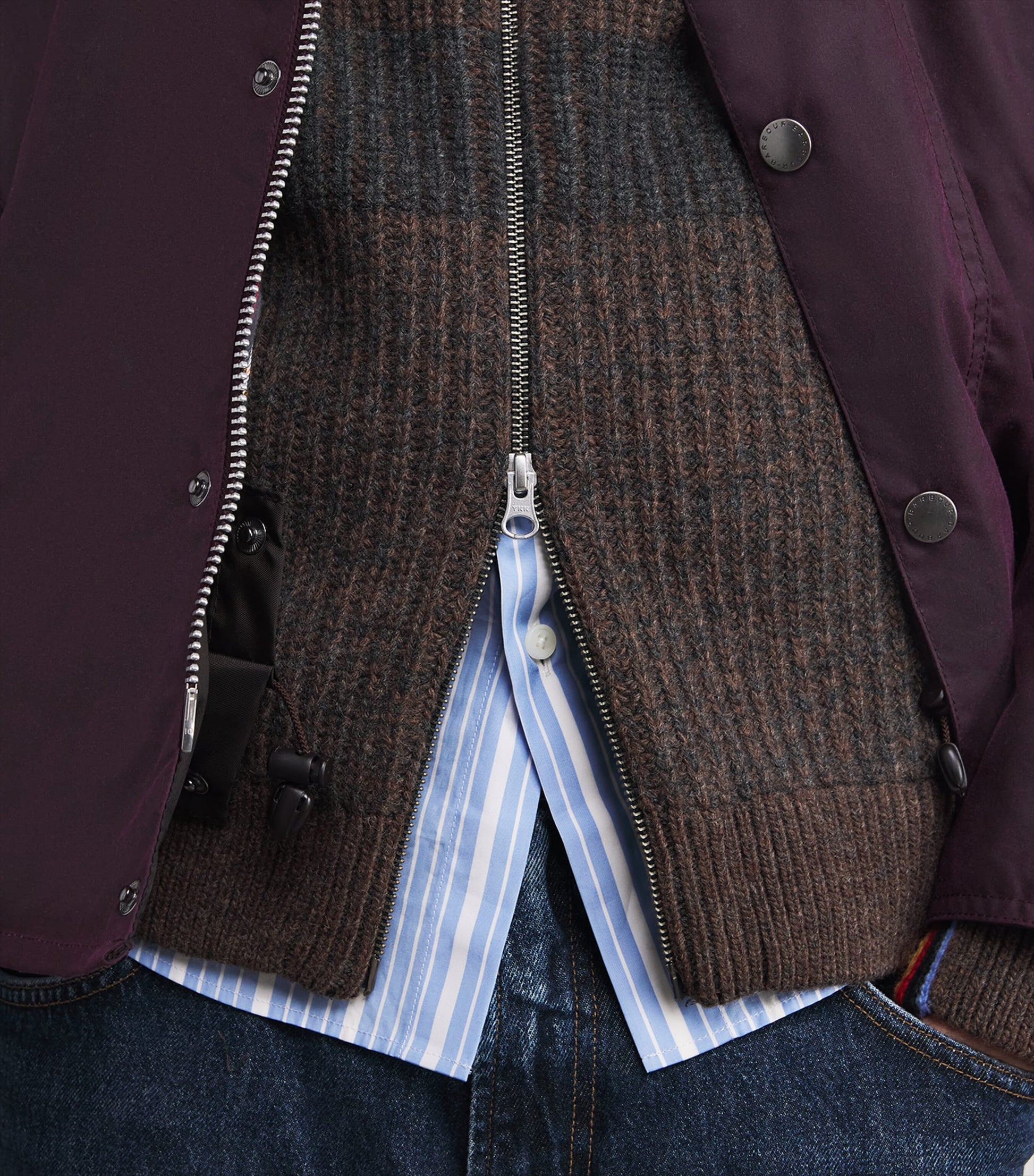 Barbour x Paul Smith Wool Stripe Zip-Up Cardigan RUSTIC