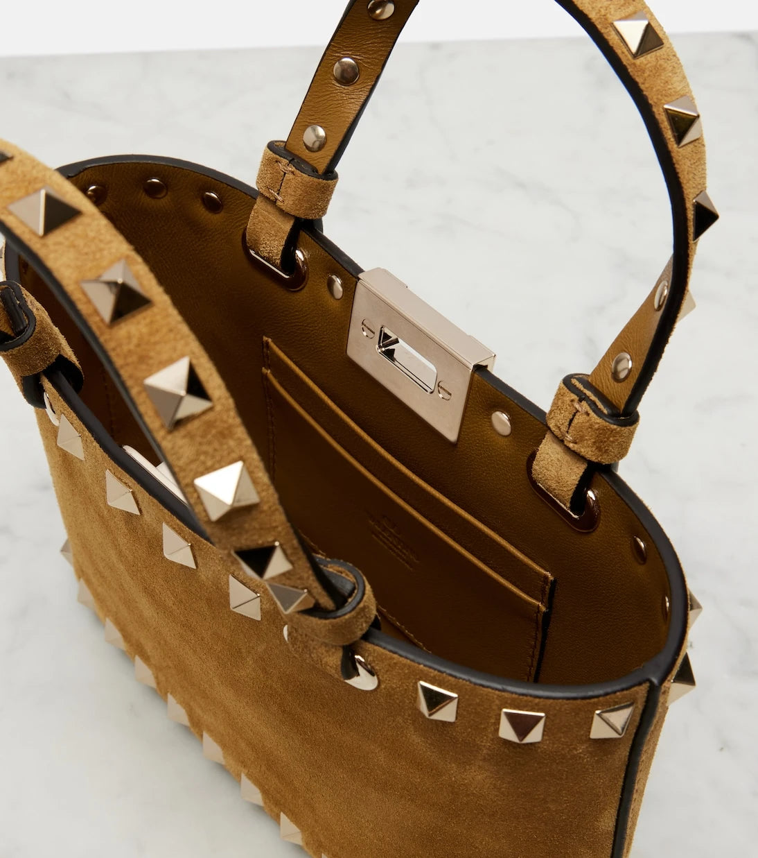 Valentino Garavani - Rockstud Mini suede top-handle bag