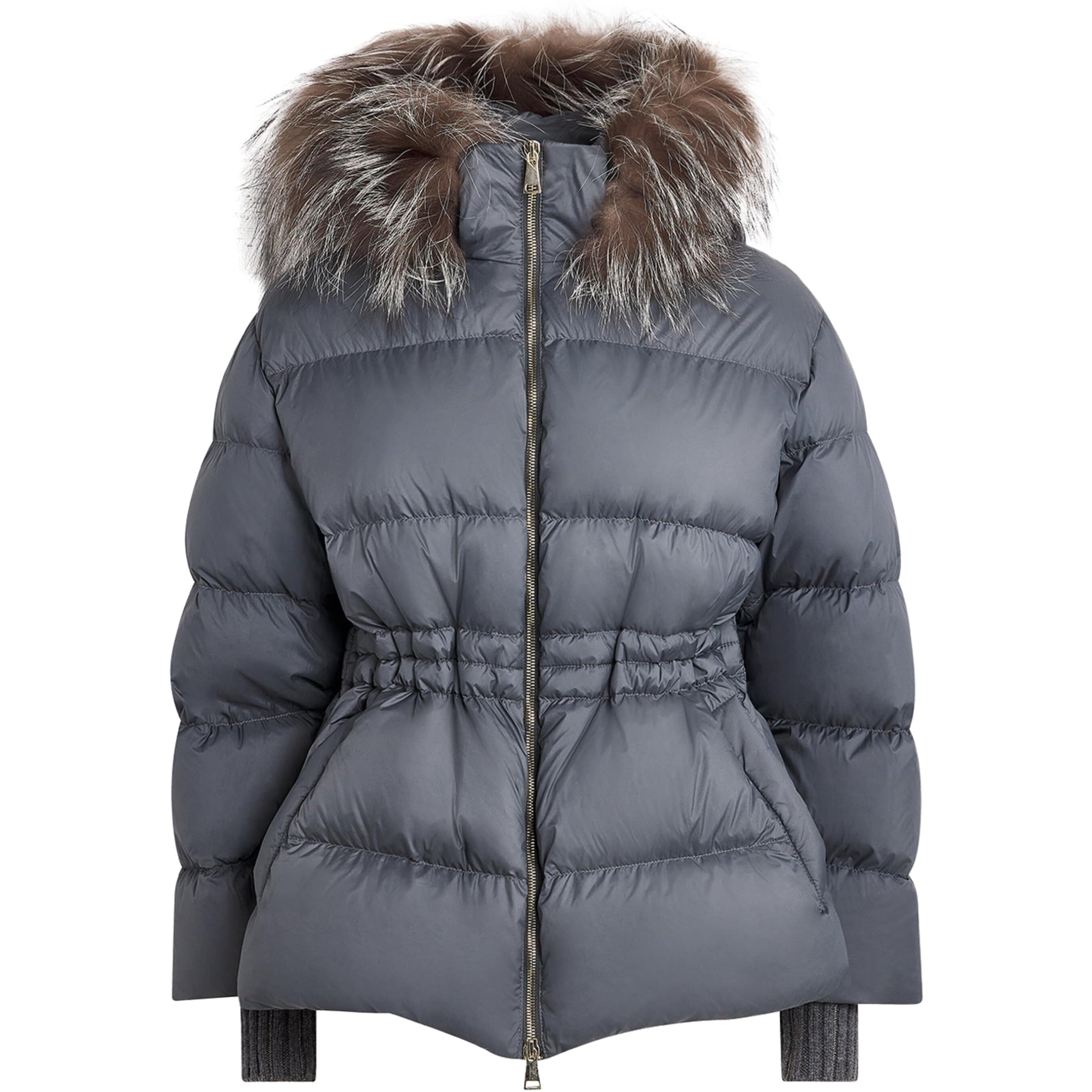 Fabiana Filippi Grey Fox Fur-Trim Puffer Jacket