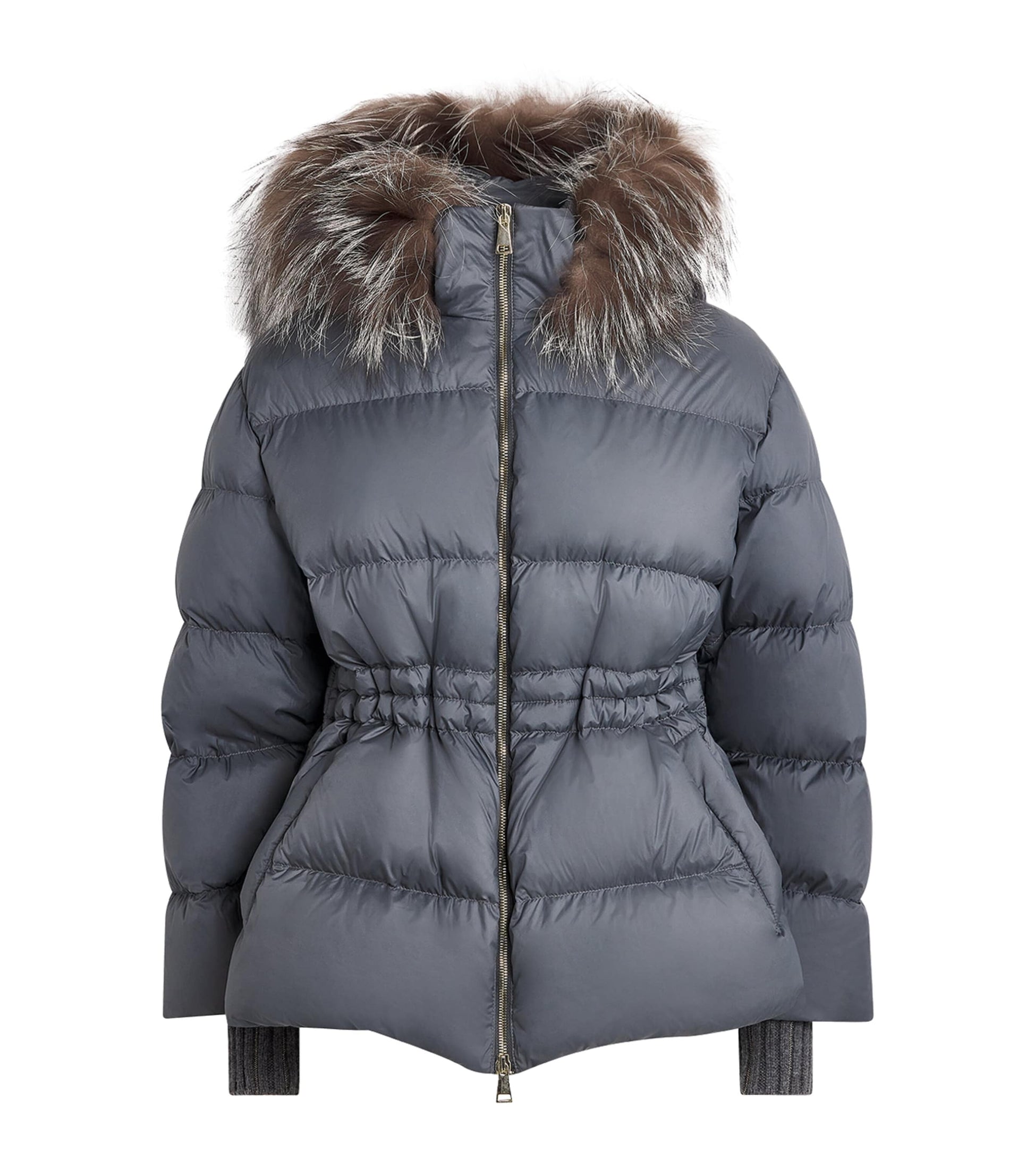 Fabiana Filippi Grey Fox Fur-Trim Puffer Jacket