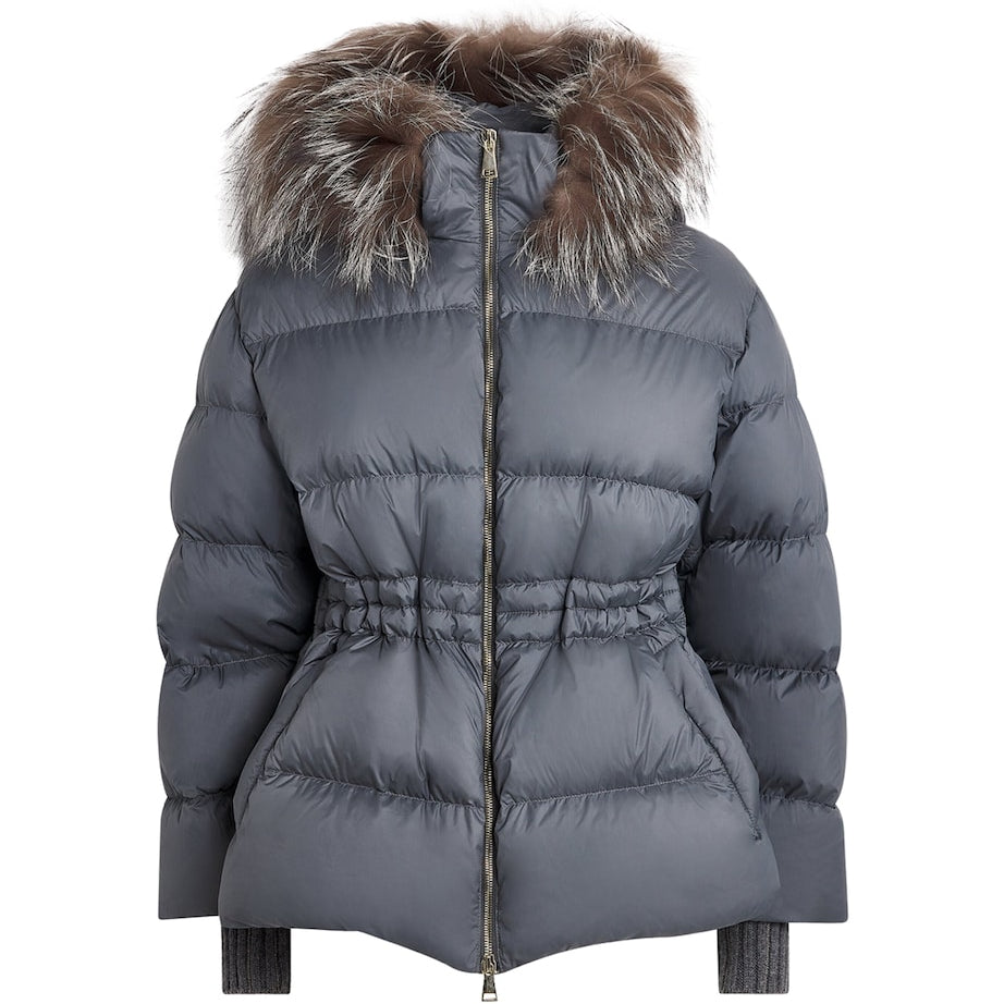 Fabiana Filippi Grey Fox Fur-Trim Puffer Jacket