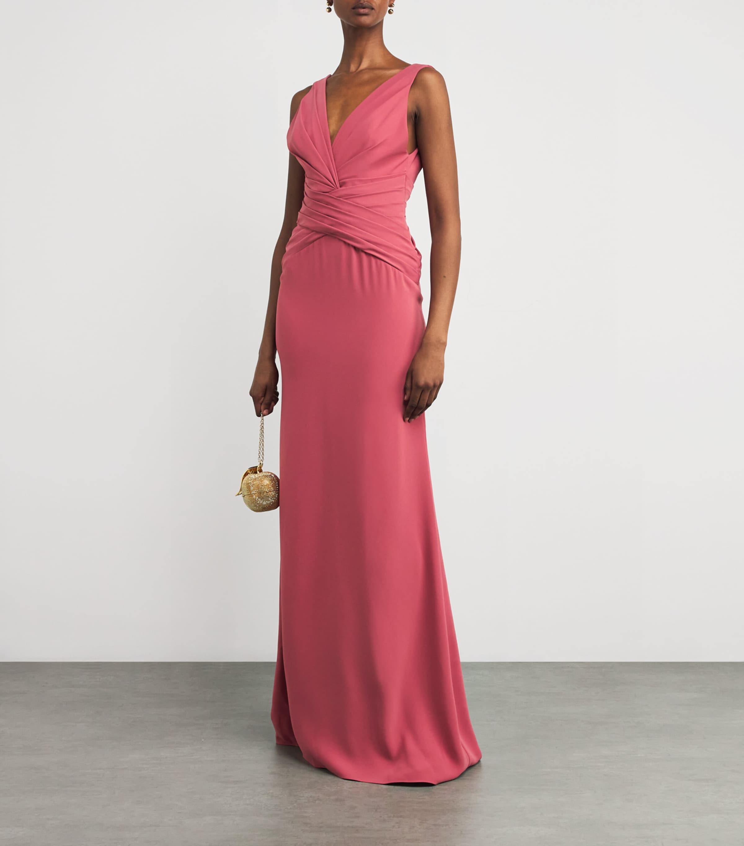 Pink V-Neck Criss-Cross Gown