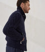 Brunello Cucinelli Blue Suede Knit Insert Bomber Jacket