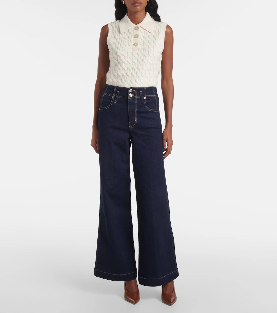 Frame - جينز Seamed Wide بخصر مرتفع