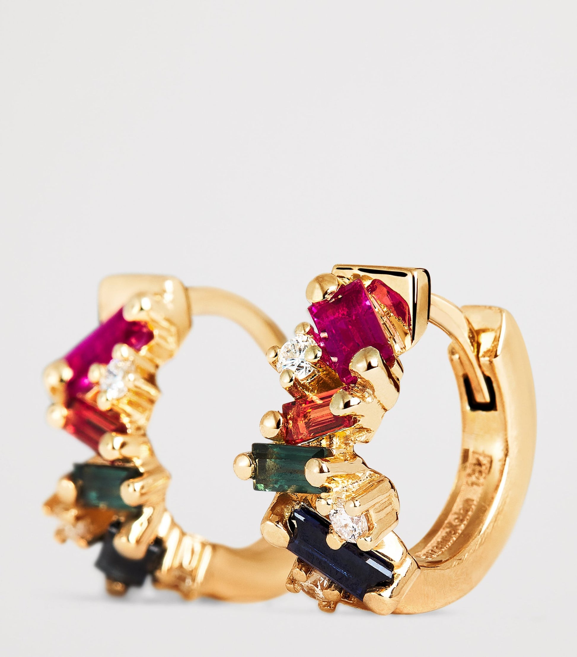 Suzanne Kalan Yellow Gold, Diamond and Sapphire Frenzy Huggie Earrings