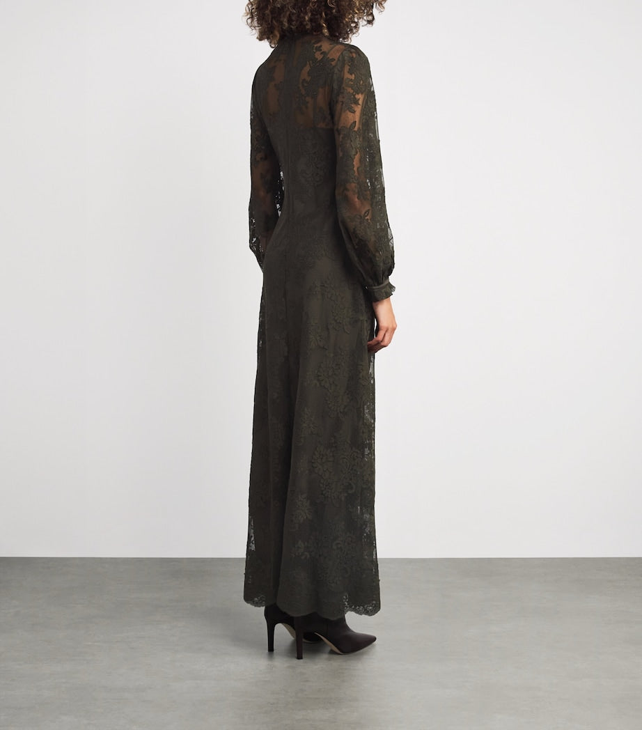 Zimmermann Green Lace-Silk Memento Maxi Dress