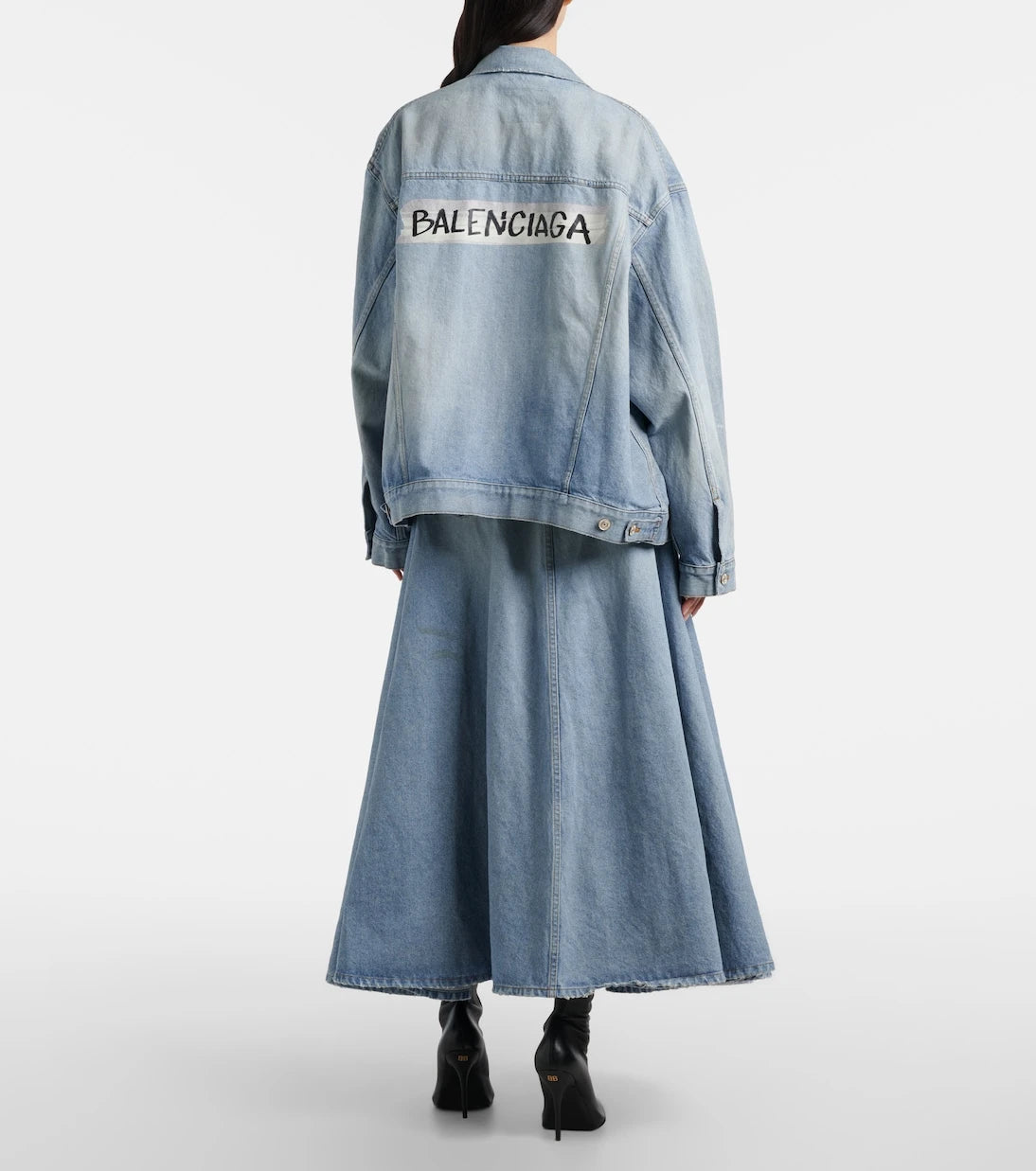 Balenciaga - Pleated denim midi skirt
