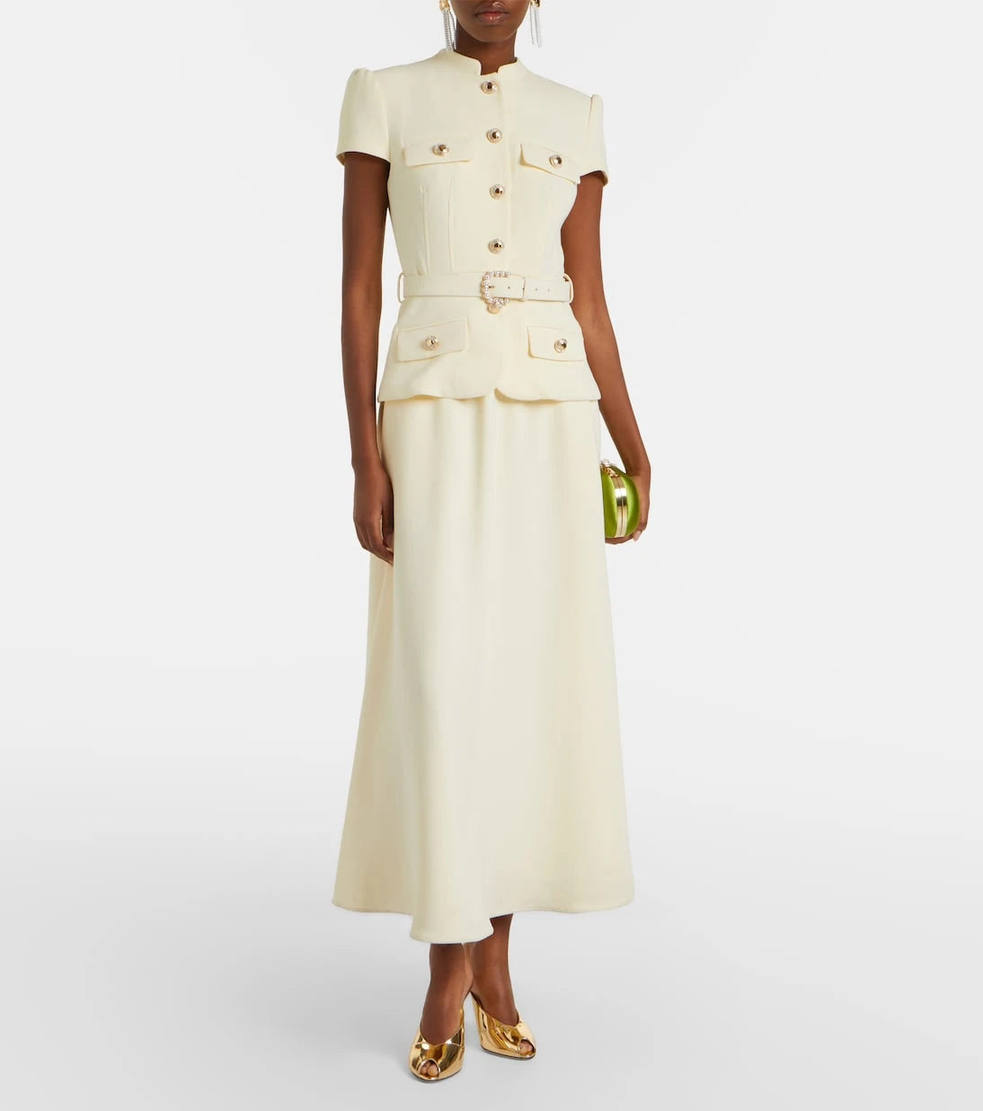 Self-Portrait - Belted peplum crêpe midi dress