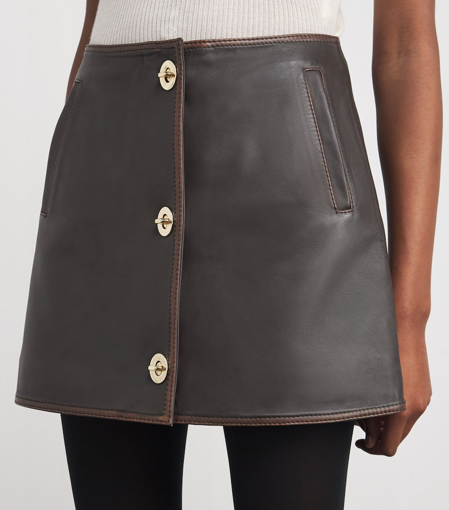 Claudie Pierlot Brown Leather Turn-Lock Mini Skirt