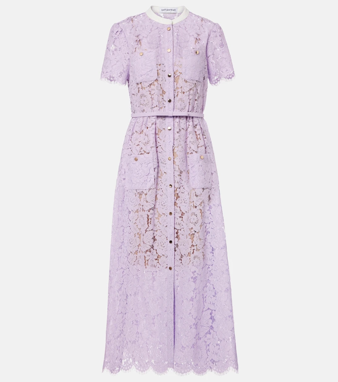 Self-Portrait - Belted lace midi dress