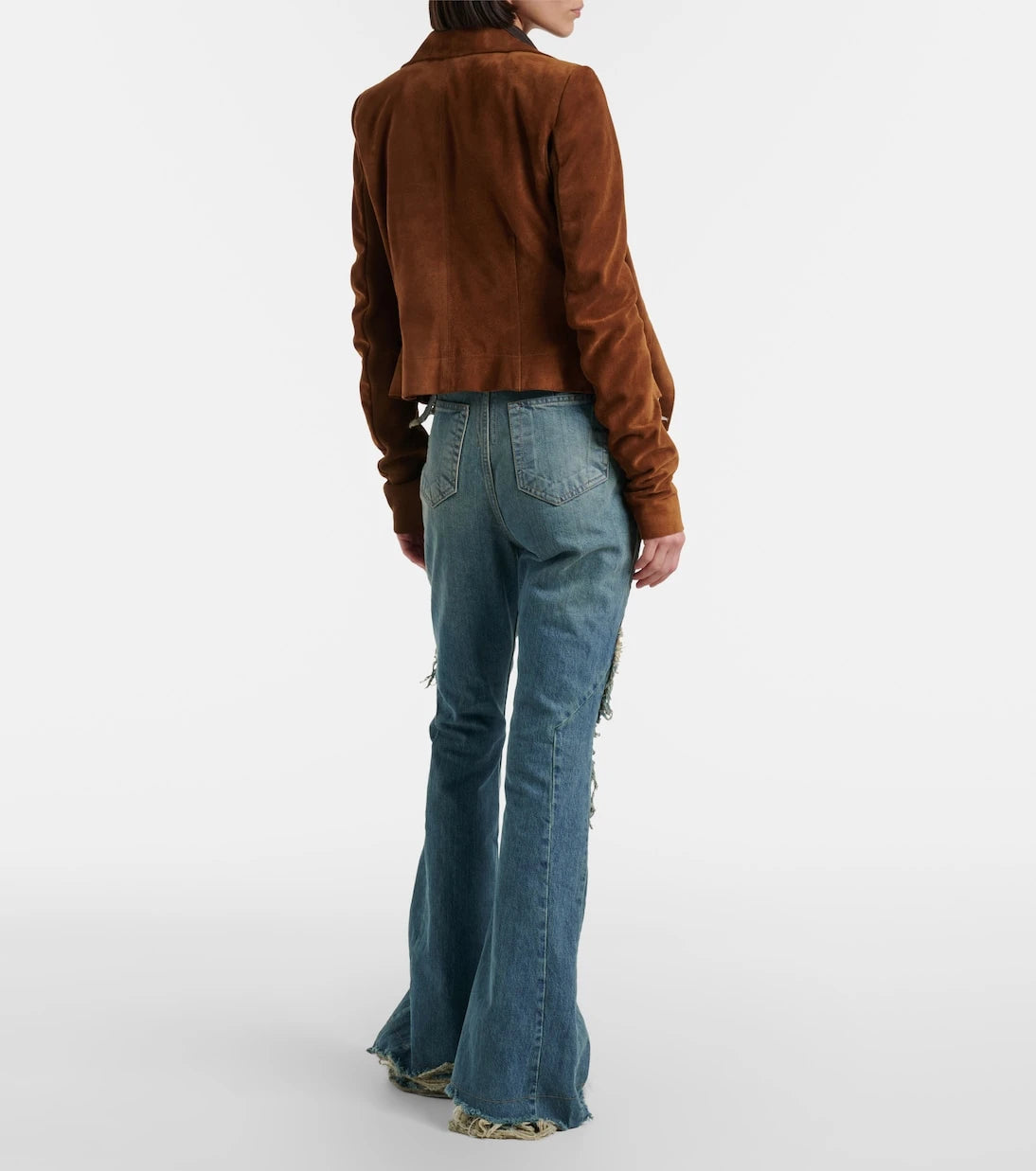 Rick Owens - Silvered distressed flared jeans